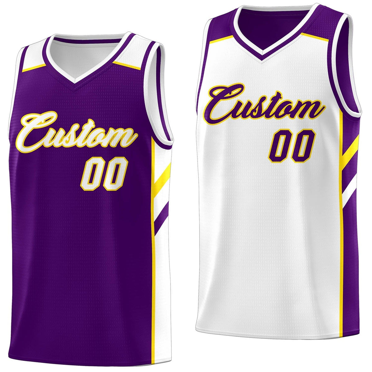Custom Purple White-Yellow Double Side Tops Casual Basketball Jersey | KXKSHOP