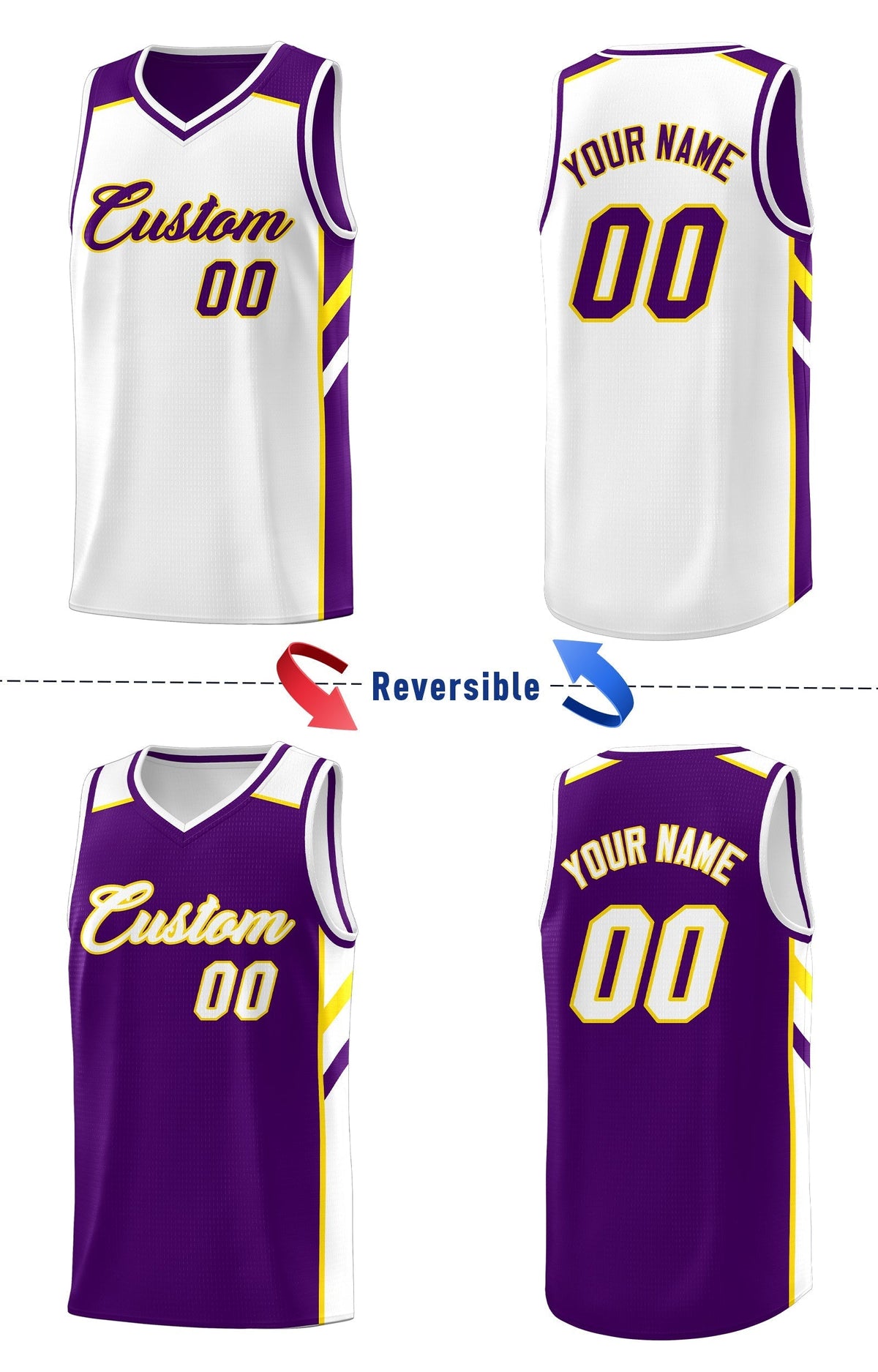Custom Royal White-Yellow Double Side Tops Fashion Basketball Jersey | KXKSHOP