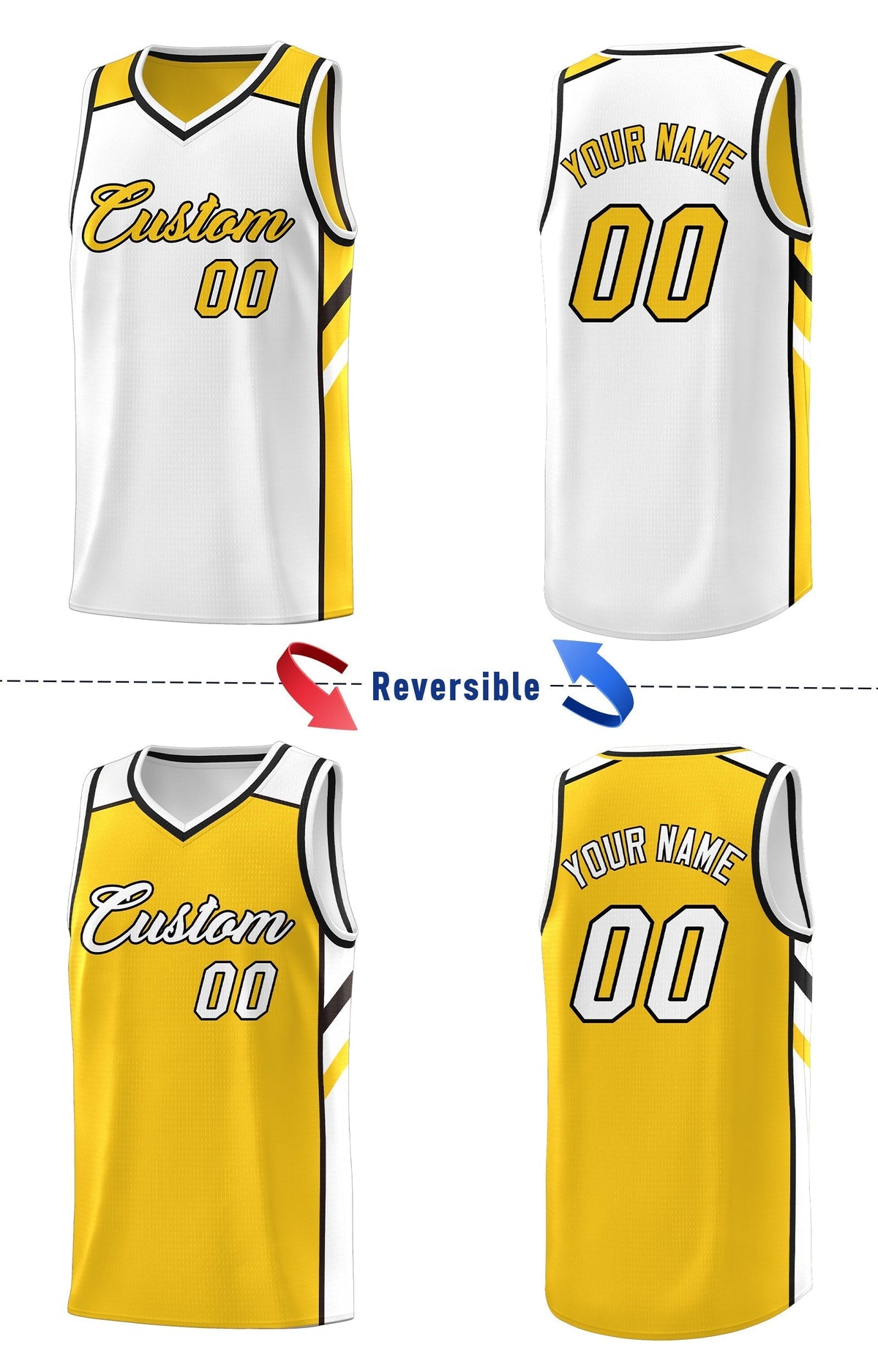 Custom Royal White-Yellow Double Side Tops Fashion Basketball Jersey | KXKSHOP