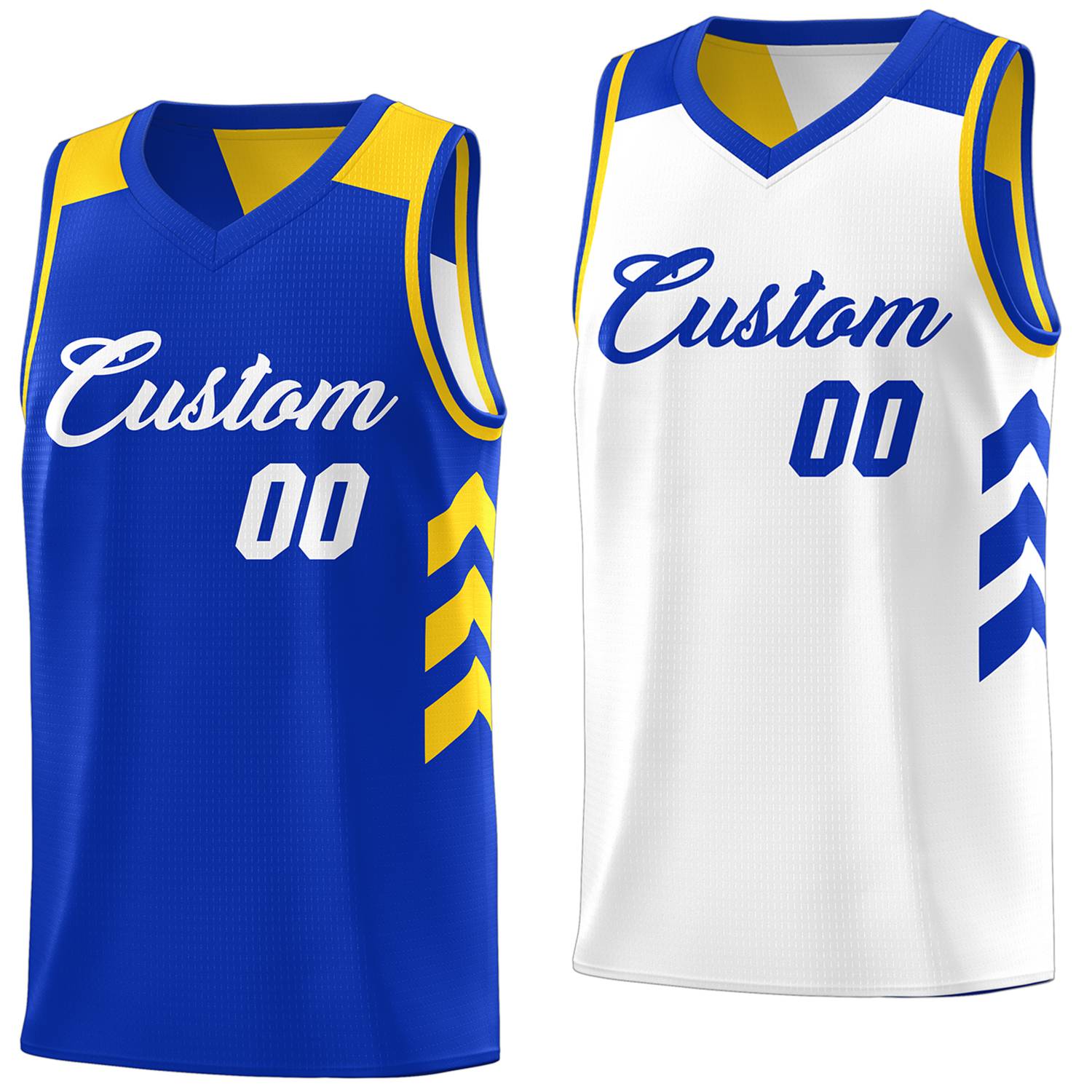 Benutzerdefiniertes königsweißes, wendbares Basketballtrikot mit doppelseitigen Oberteilen