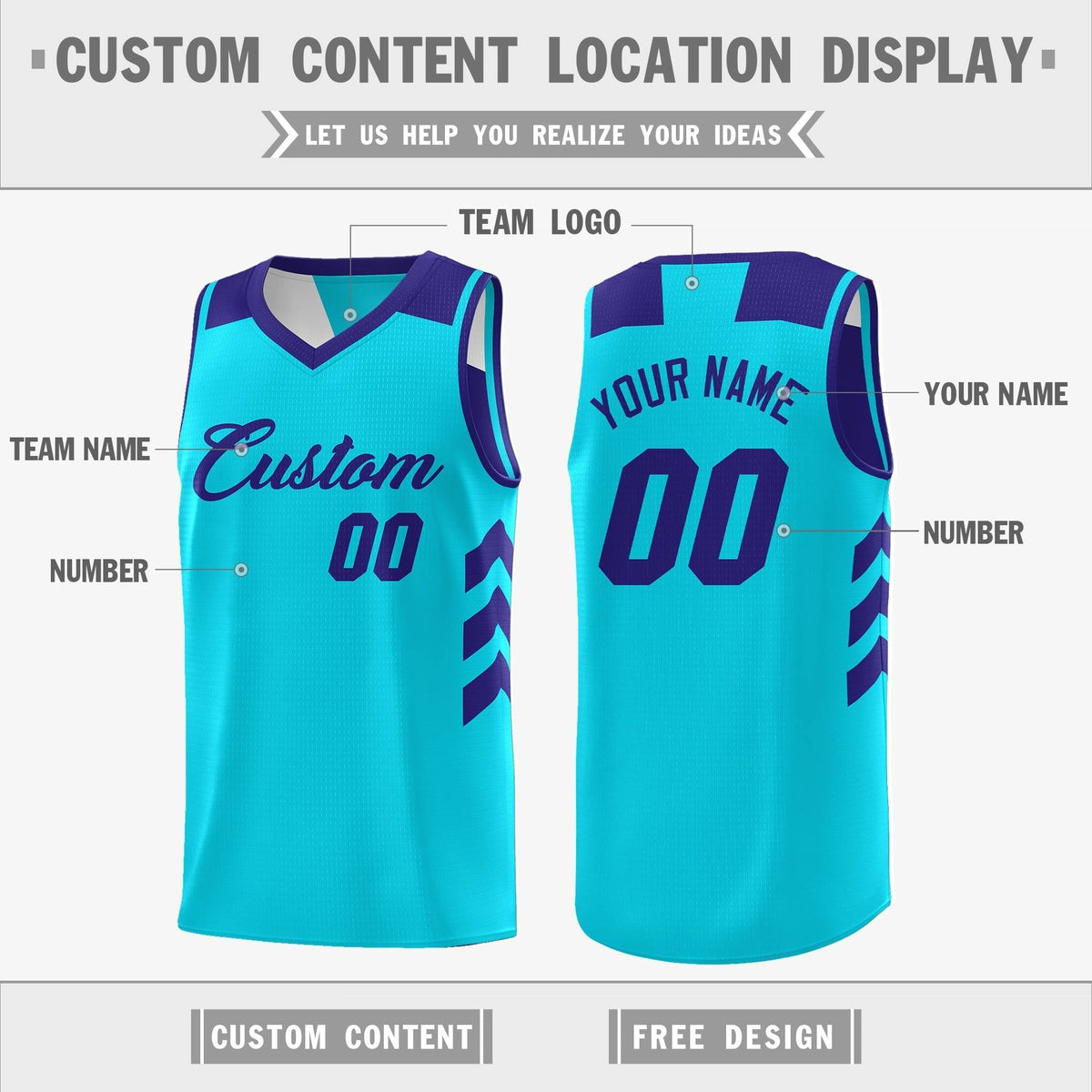 Custom Royal Aqua Reversible Double Side Tops Basketball Jersey