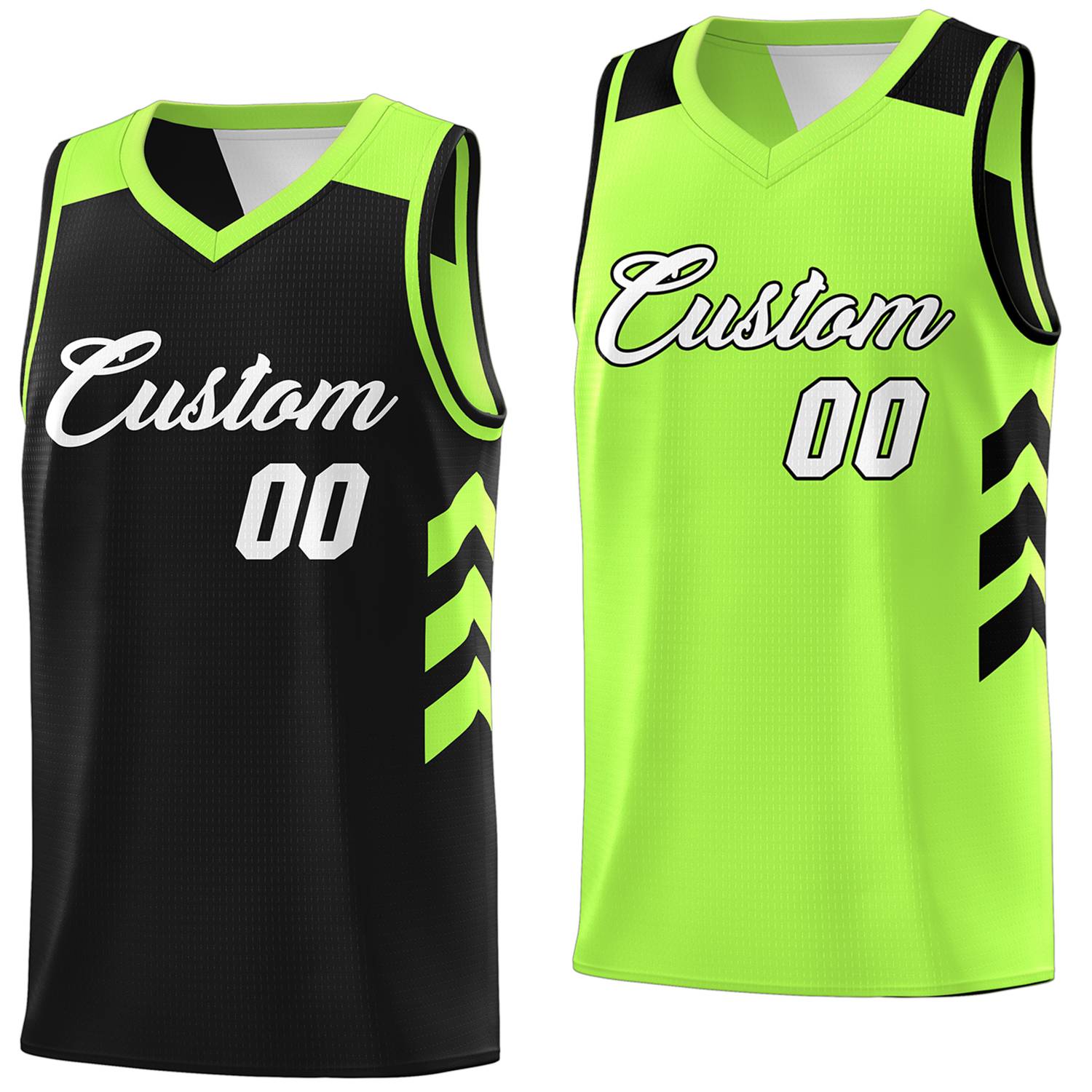 Benutzerdefinierte schwarz neongrün reversible Doppelseite Tops Basketball Jersey