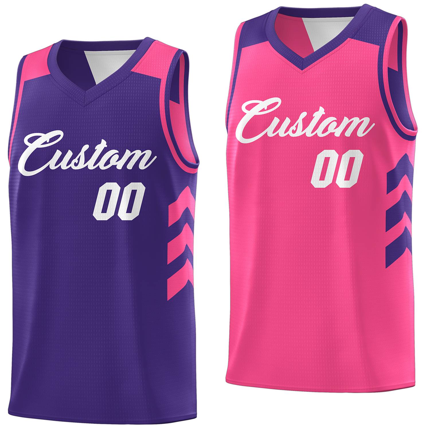 Benutzerdefinierte Lila Rosa-Weiß Reversible Doppel Seite Tops Basketball Jersey