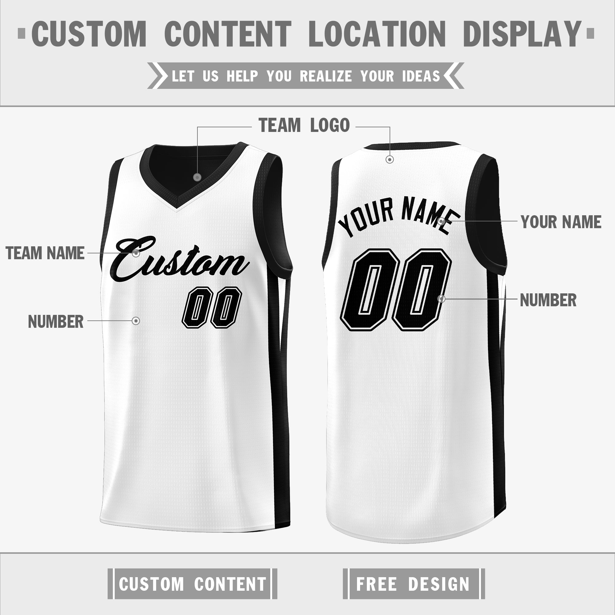 Benutzerdefinierte schwarz weiß doppelseitige Tops Athletic Basketball Jersey