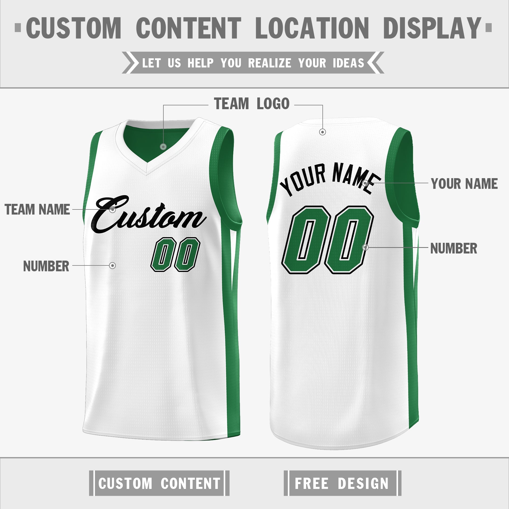 Benutzerdefinierte grün weiß doppelseitig Tops Athletic Basketball Jersey