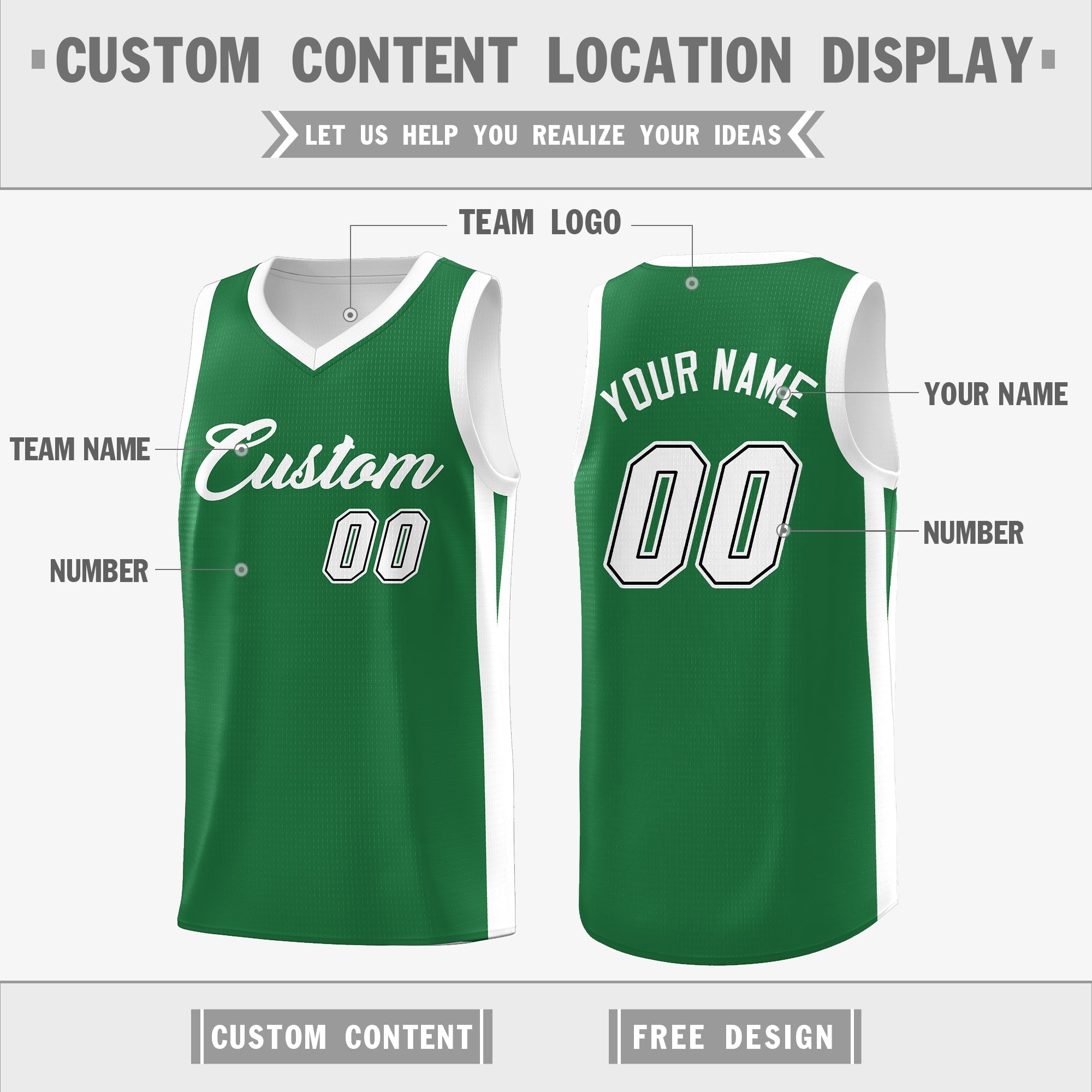 Benutzerdefinierte grün weiß doppelseitig Tops Athletic Basketball Jersey