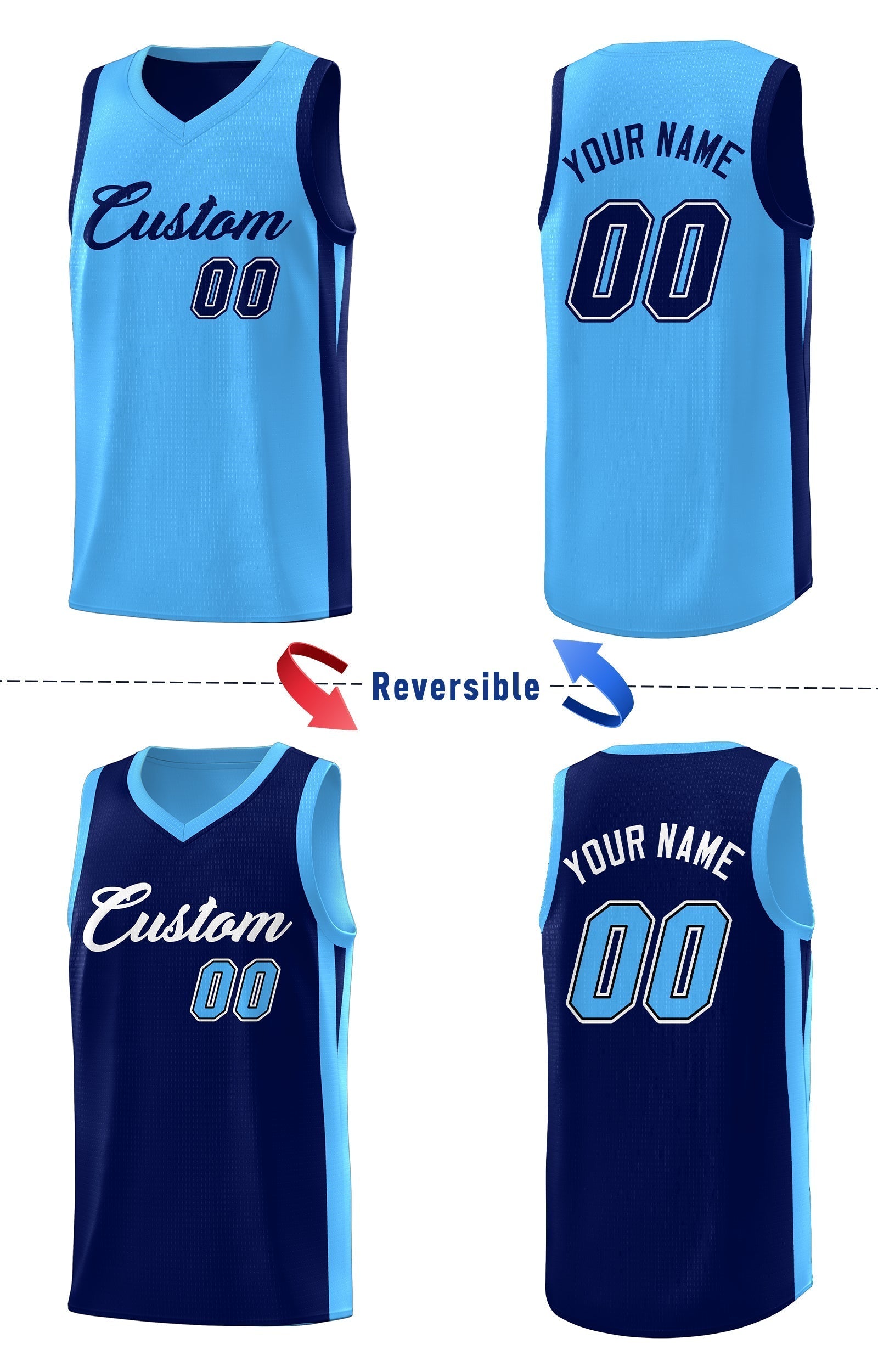 Benutzerdefinierte Marineblau Doppel Seite Tops Athletische Basketball Jersey