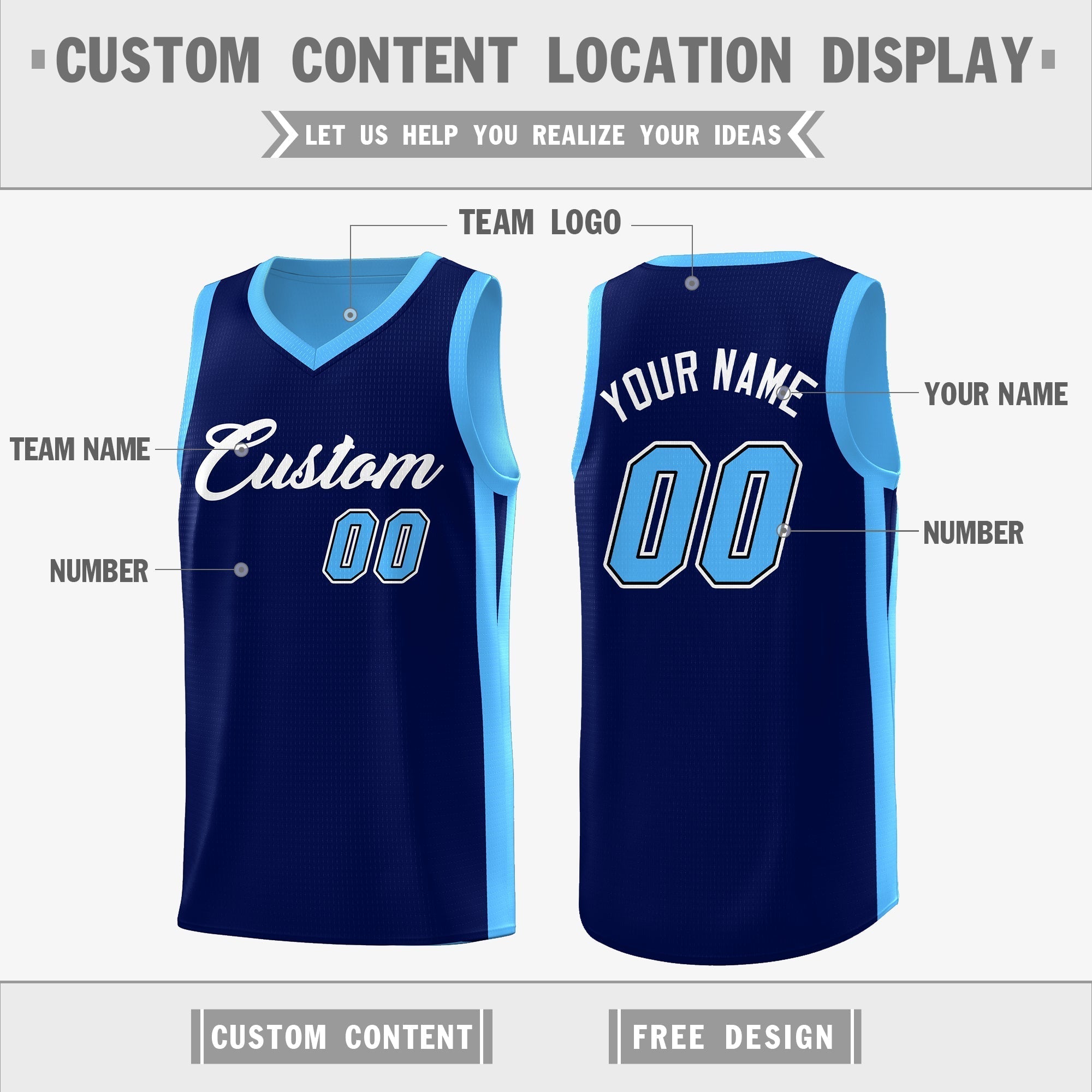 Benutzerdefinierte Marineblau Doppel Seite Tops Athletische Basketball Jersey