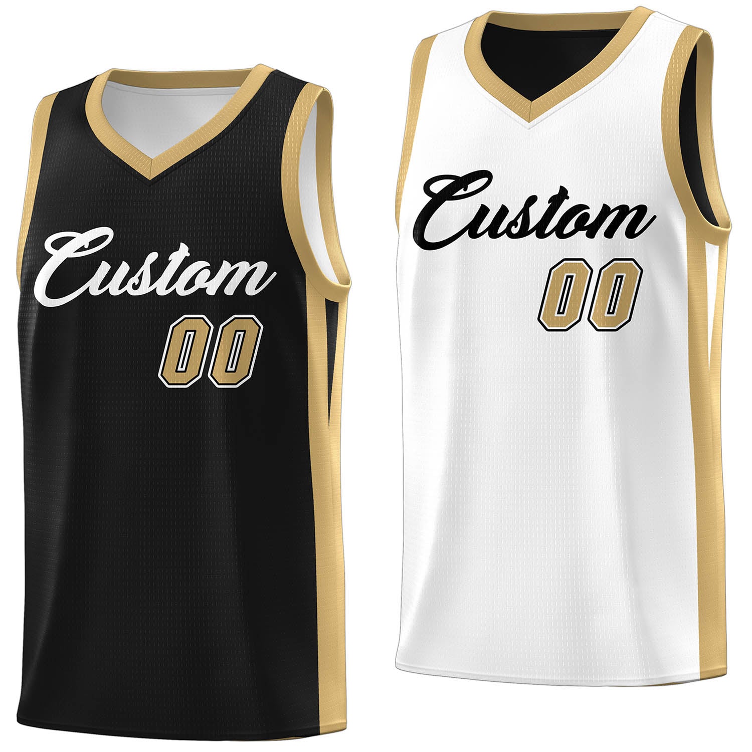 Benutzerdefinierte schwarz weiß-khaki doppelseitige Tops Athletic Basketball Jersey