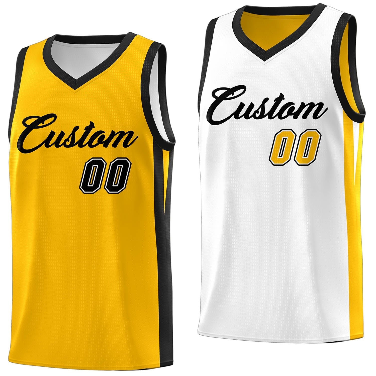 Benutzerdefinierte gelb weiß doppelseitig Tops Athletic Basketball Jersey
