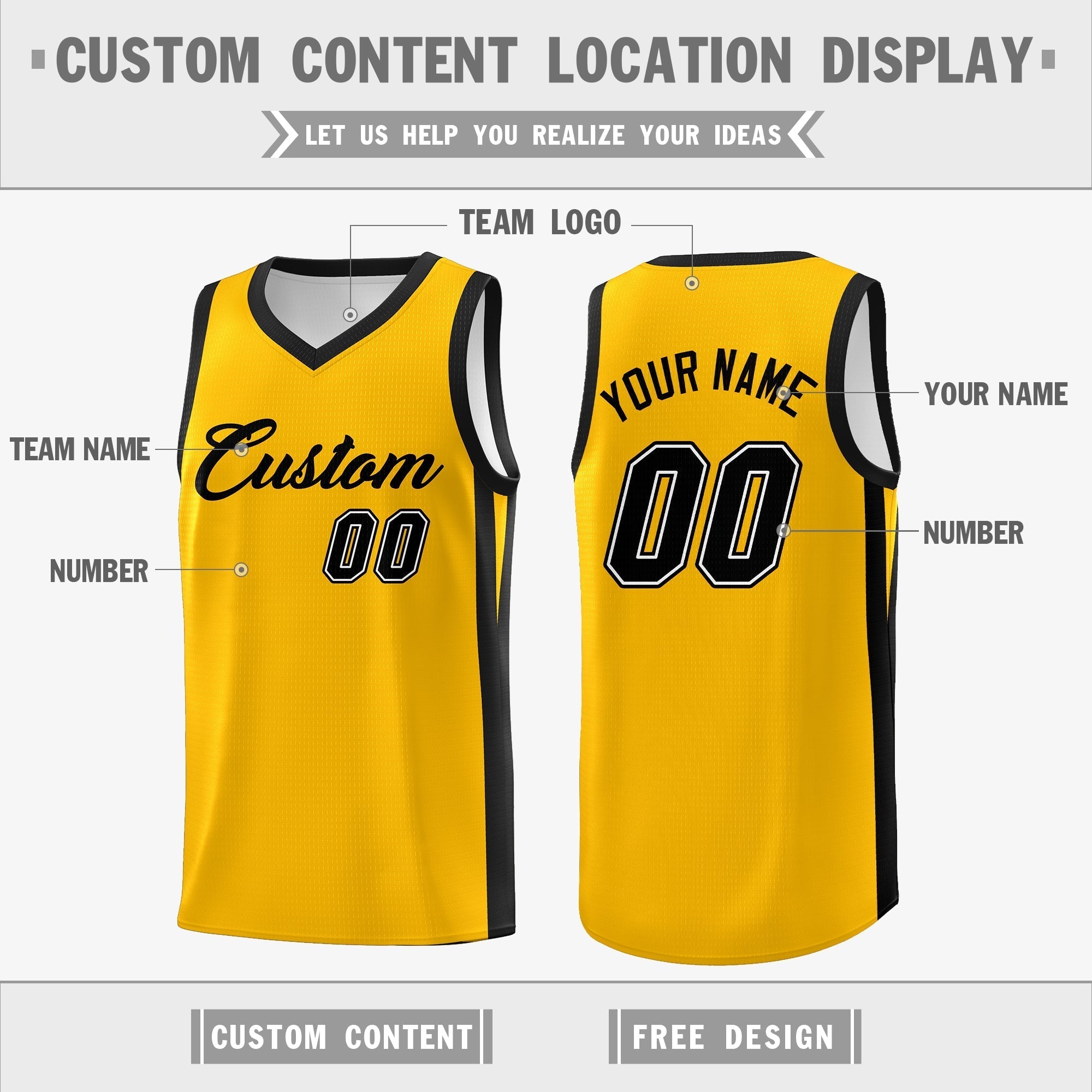 Benutzerdefinierte gelb weiß doppelseitig Tops Athletic Basketball Jersey