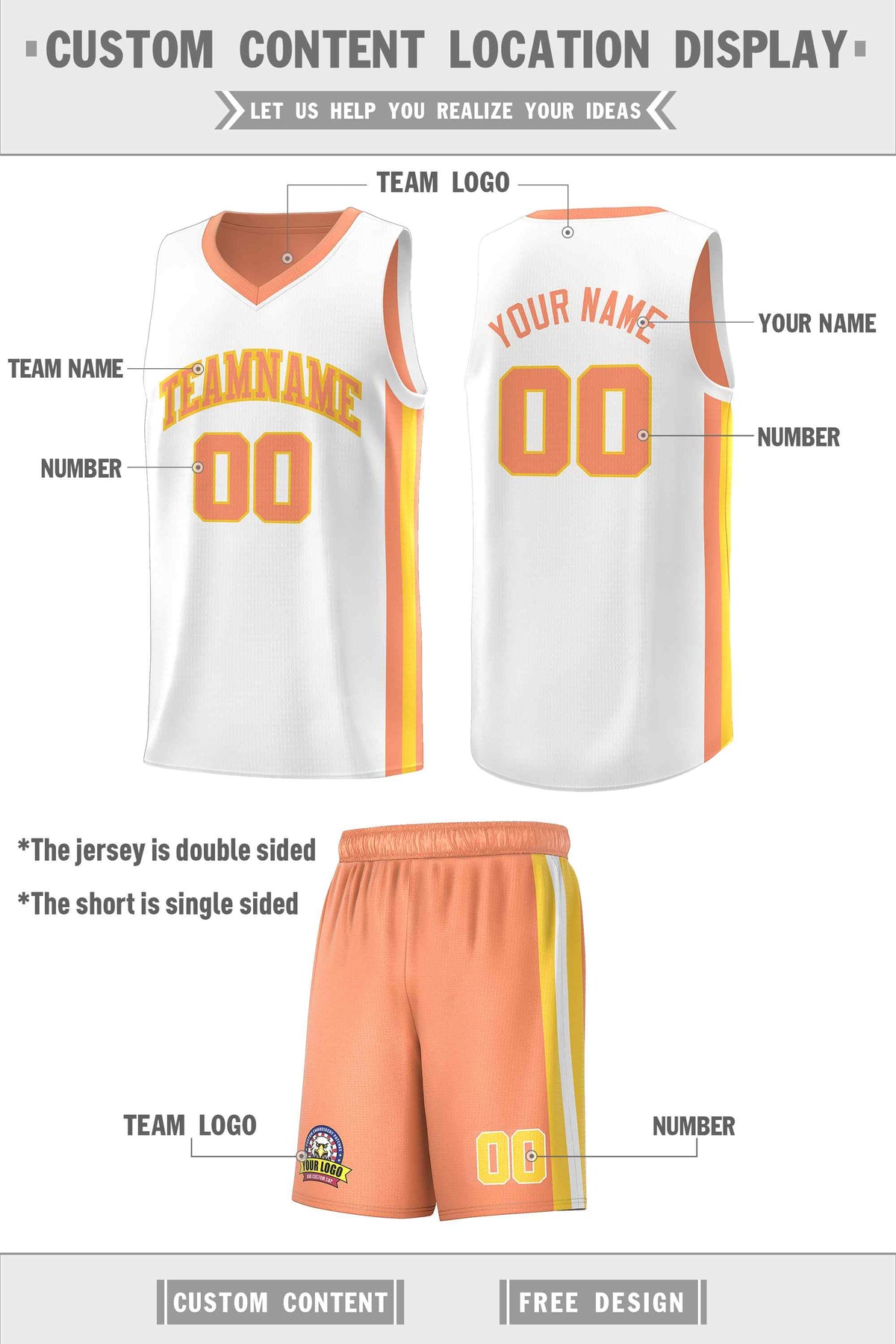 Custom White Orange-Yellow Double Side kits Men Basketball Jersey|KXKSHOP