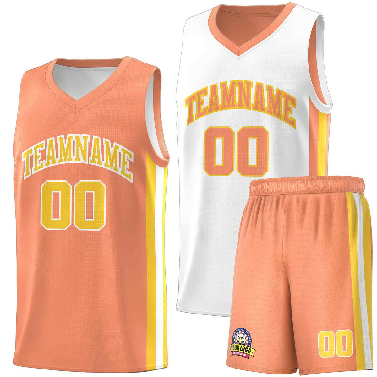 Custom White Orange-Yellow Double Side kits Men Basketball Jersey|KXKSHOP