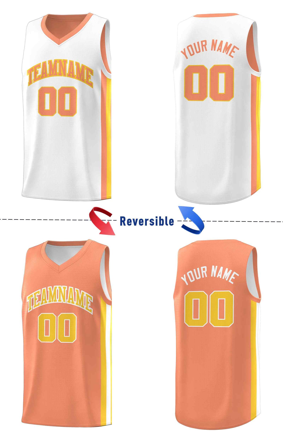 Custom White Orange-Yellow Double Side kits Men Basketball Jersey|KXKSHOP