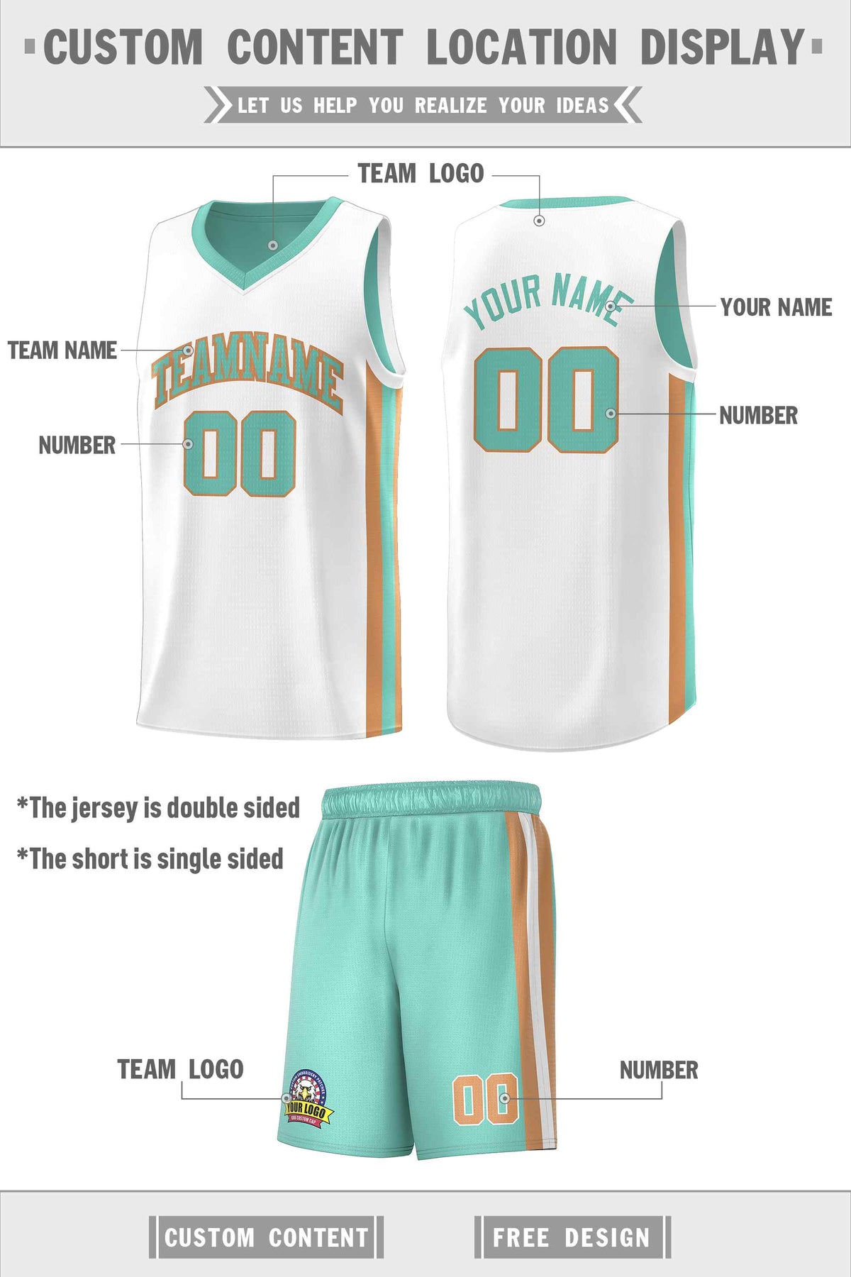 Custom White Aqua-Old Gold Double Side Sets Men Basketball Jersey