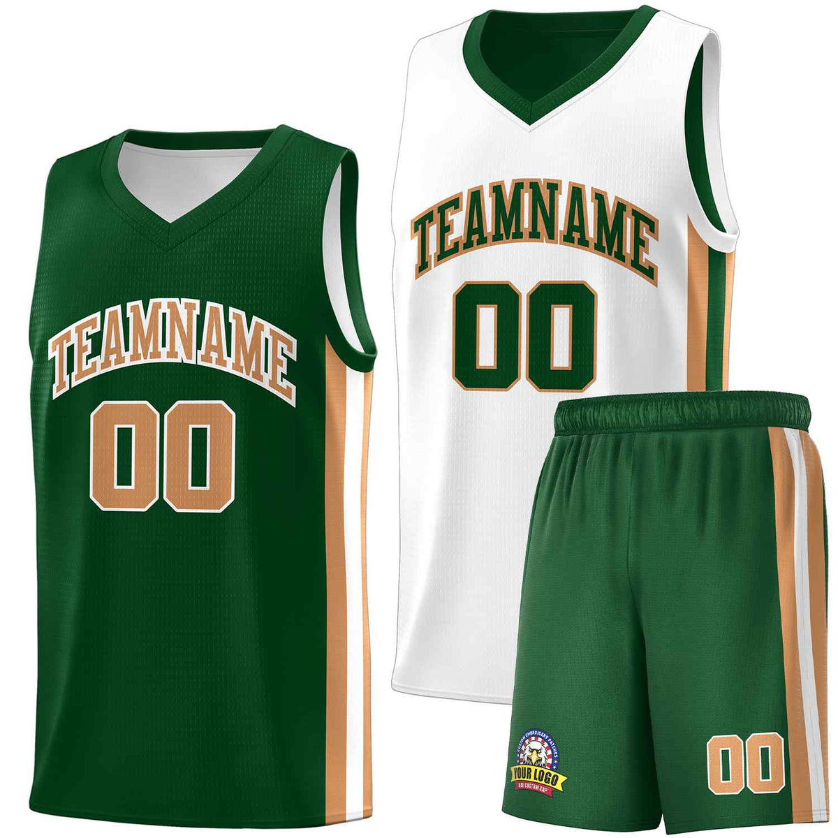 Custom Green White-Old Gold Double Side kits Men Basketball Jersey