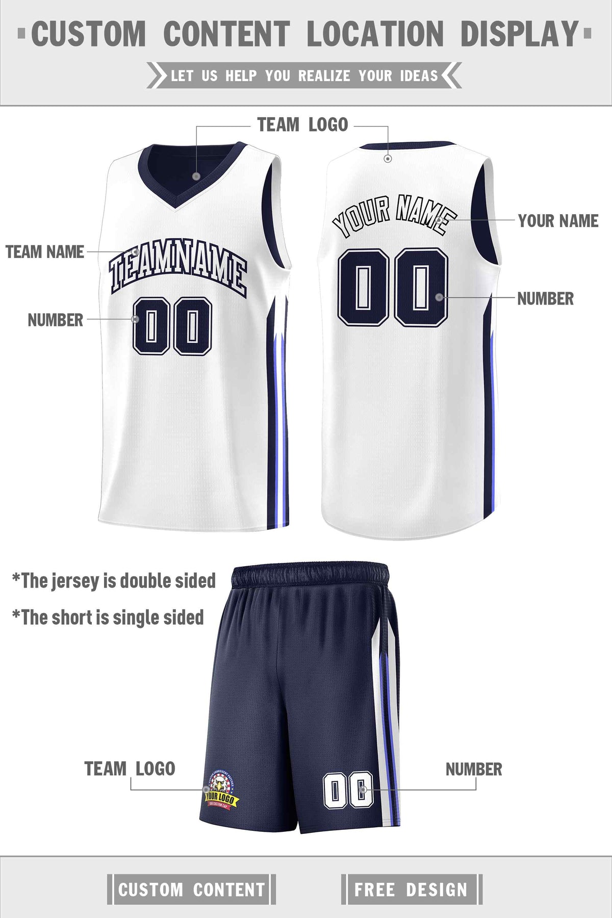 Custom Navy White Double SideKits Men Basketball Jersey | KXKSHOP
