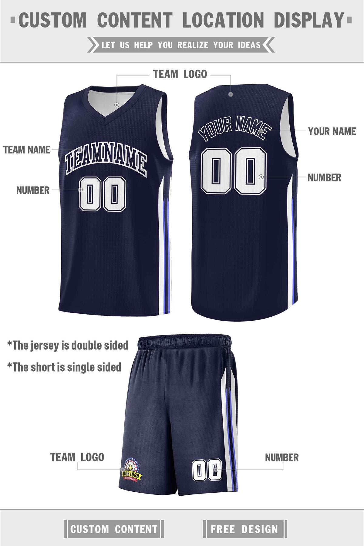Custom Navy White Double SideKits Men Basketball Jersey | KXKSHOP