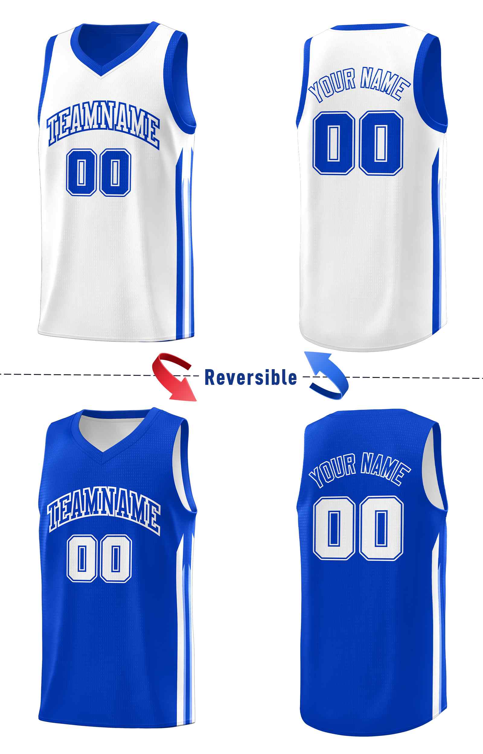 Maillot de basket-ball personnalisé Royal White Double SideKits pour homme