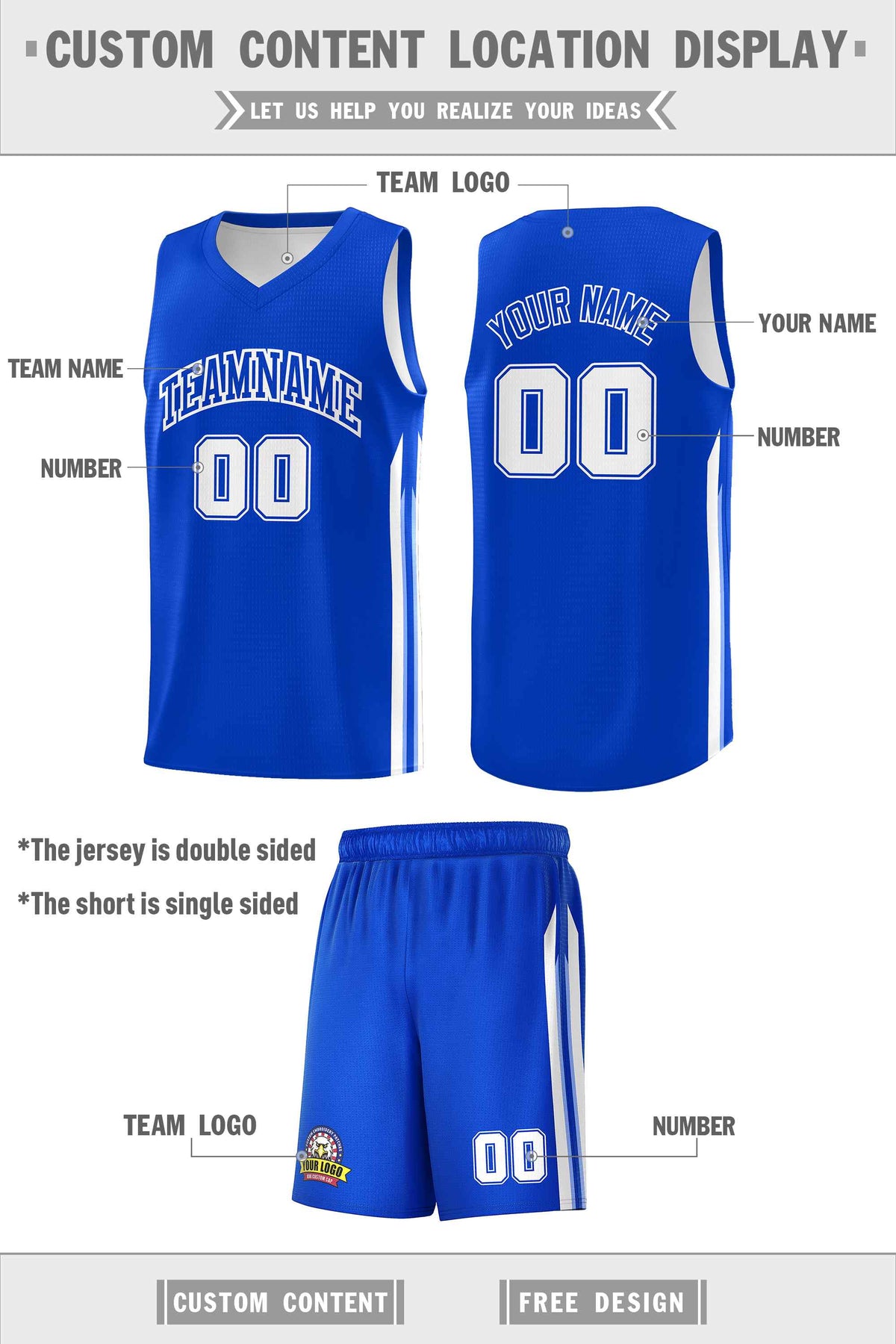 Custom Royal White Double SideKits Men Basketball Jersey