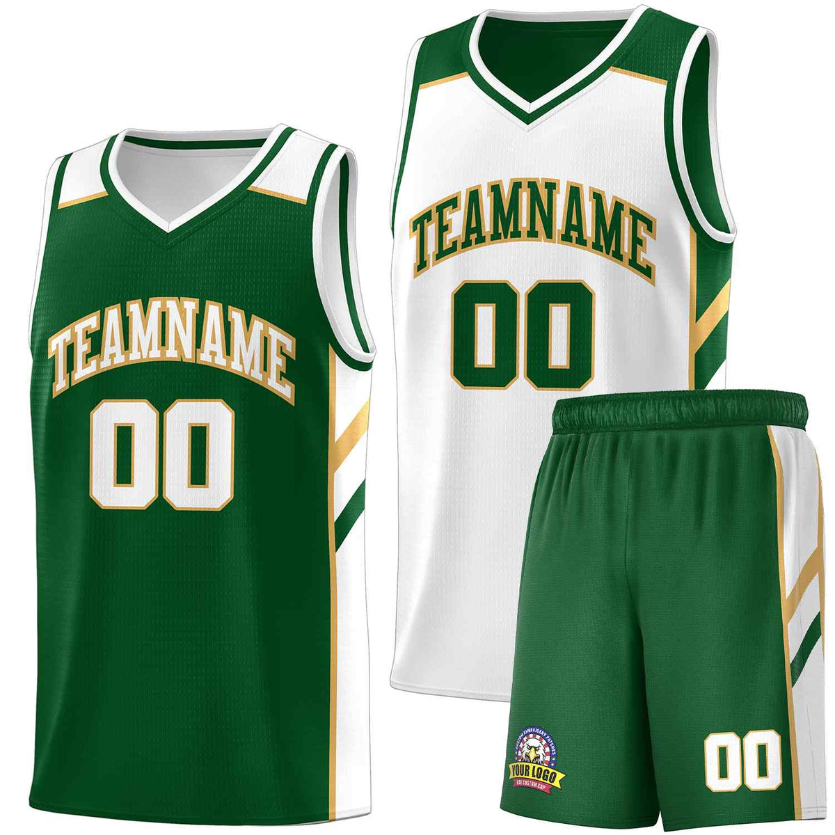 Custom Green White Double Side Sets Men Basketball Jersey