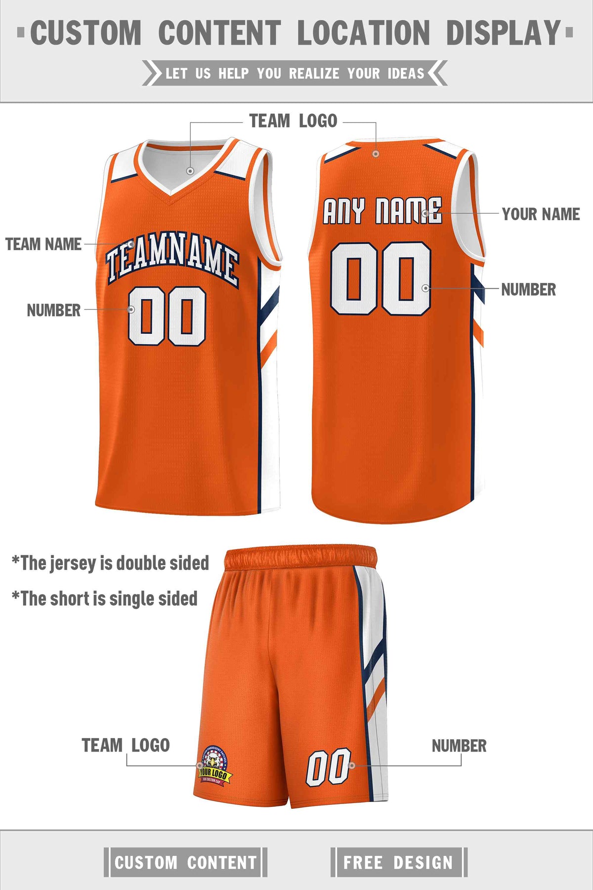 Custom Orange White Double Side Sets Men Basketball Jersey