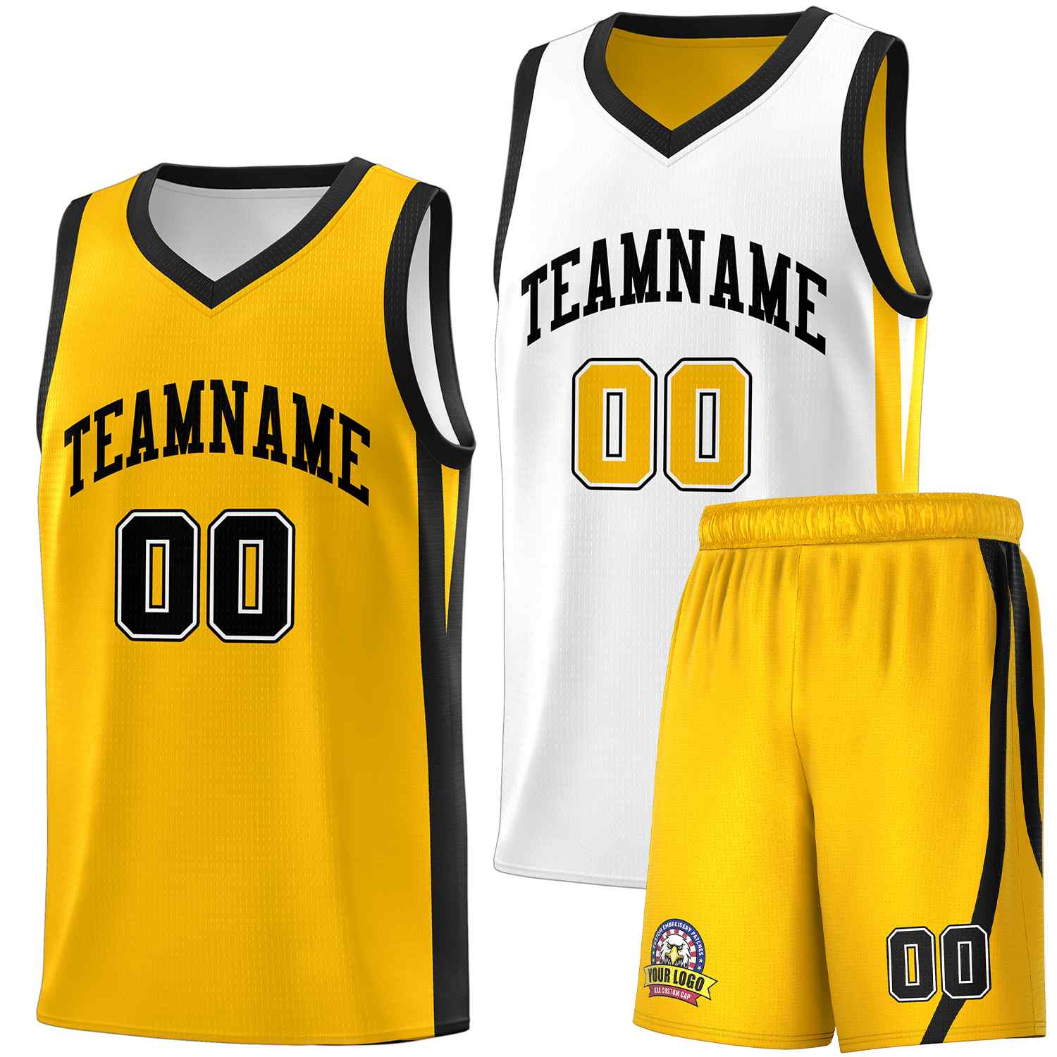 Benutzerdefinierte weiß gelb Doppelseiten-Sets Männer Basketball Jersey