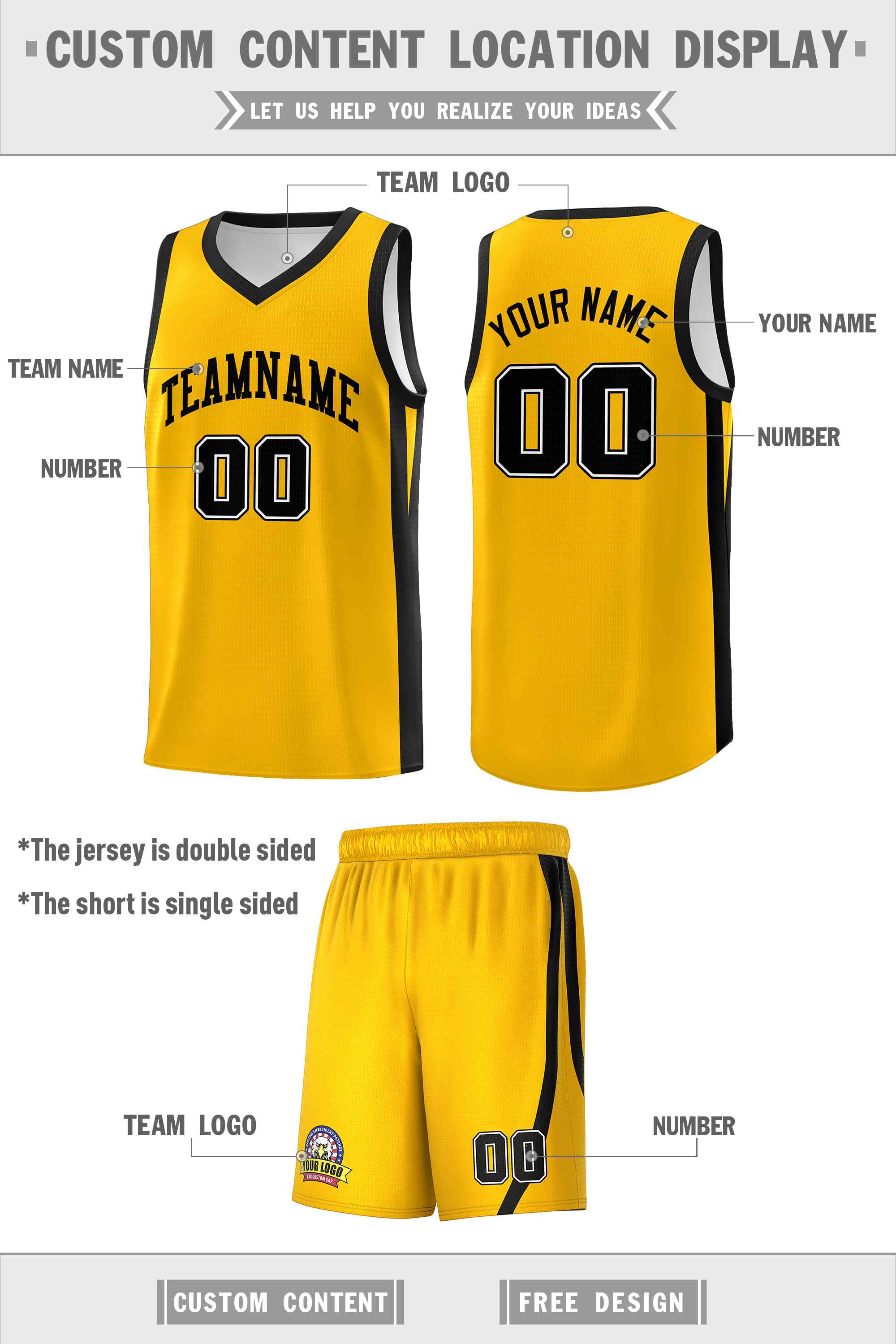 Benutzerdefinierte weiß gelb Doppelseiten-Sets Männer Basketball Jersey