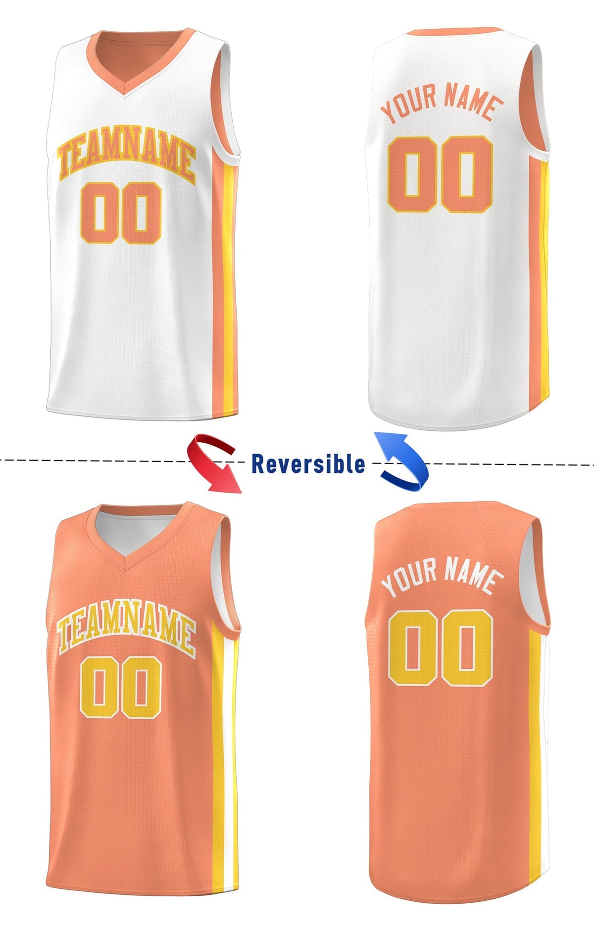Custom White Orange Double Side Tops Basketball Jersey | KXKSHOP