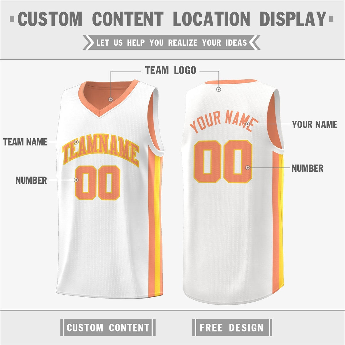 Custom White Orange Double Side Tops Basketball Jersey | KXKSHOP