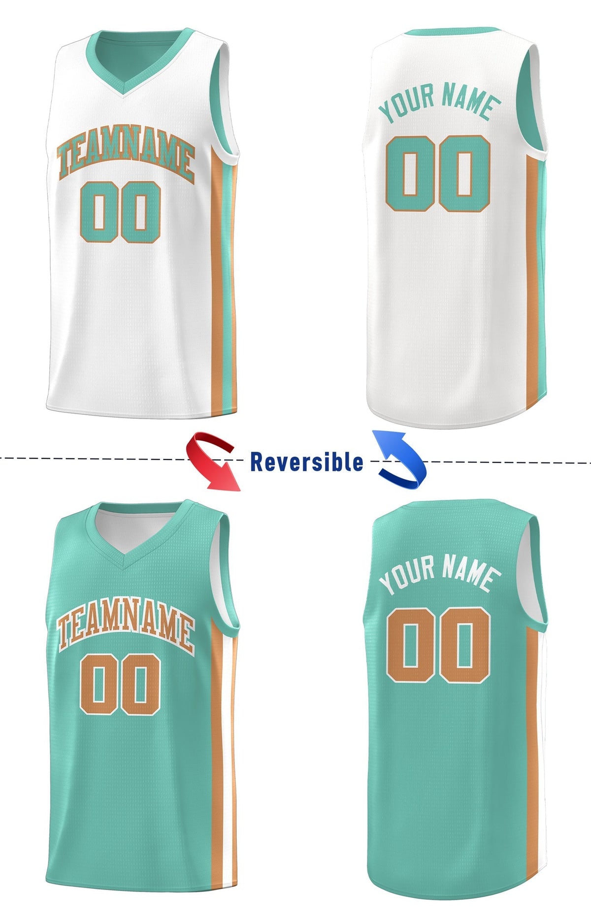 Custom White Orange Double Side Tops Basketball Jersey | KXKSHOP