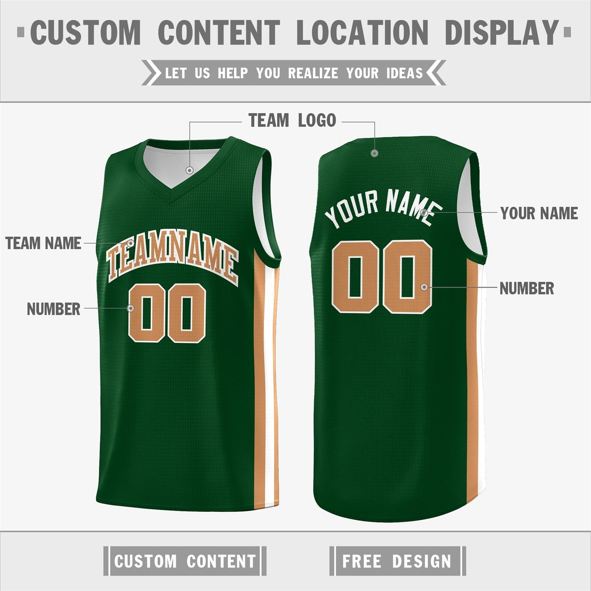 Custom Green White-Khaki Double Side Tops Basketball Jersey
