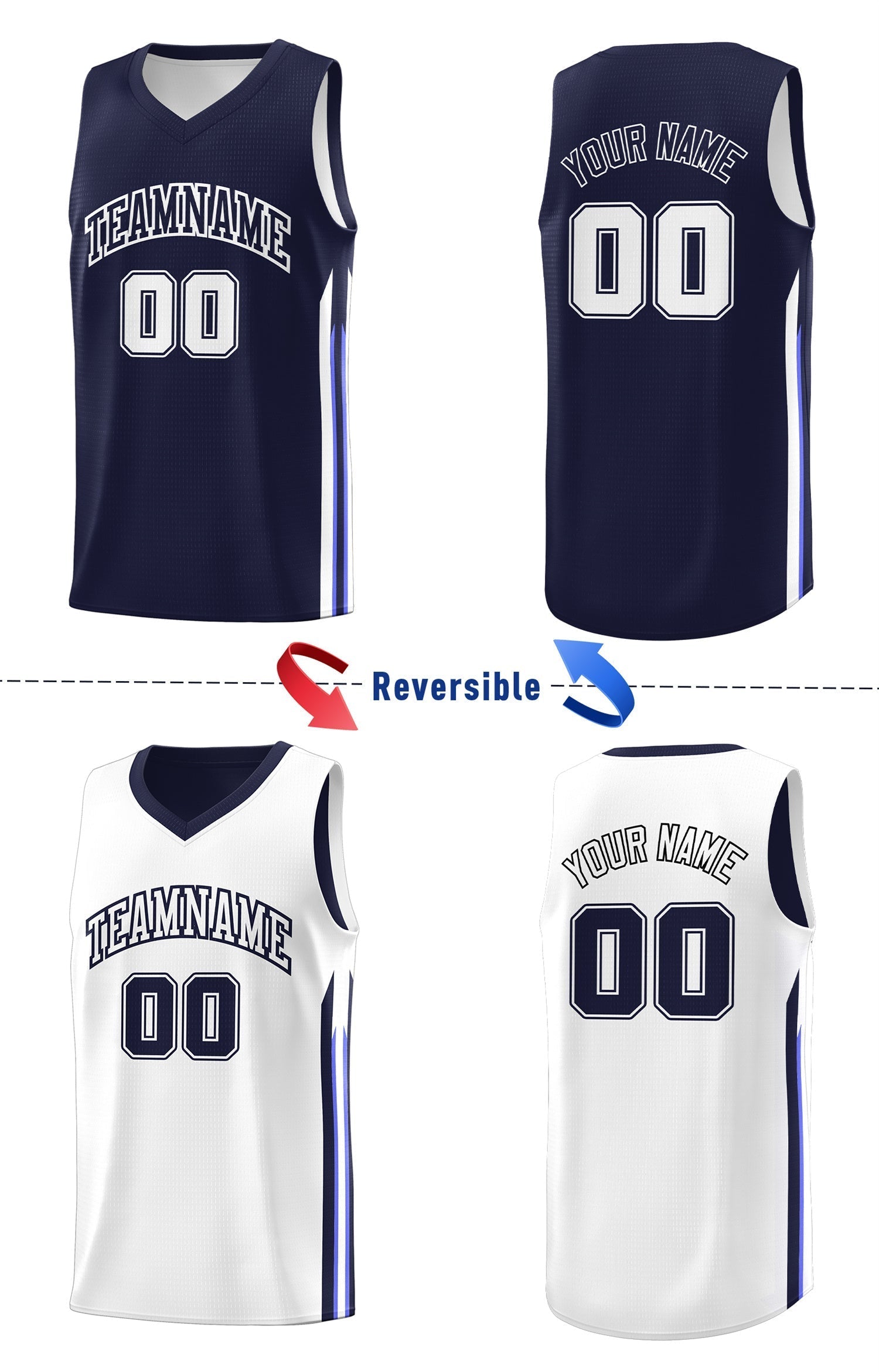 Custom Navy White Double Side Tops Men Training Basketball Jersey
