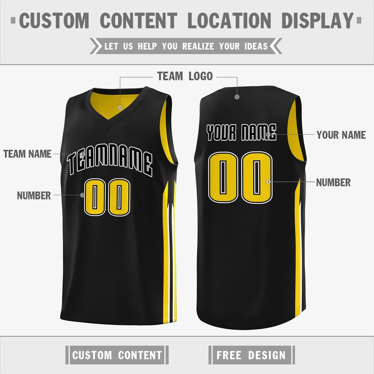 Custom Black Yellow Double Side Tops Men Training Basketball Jersey