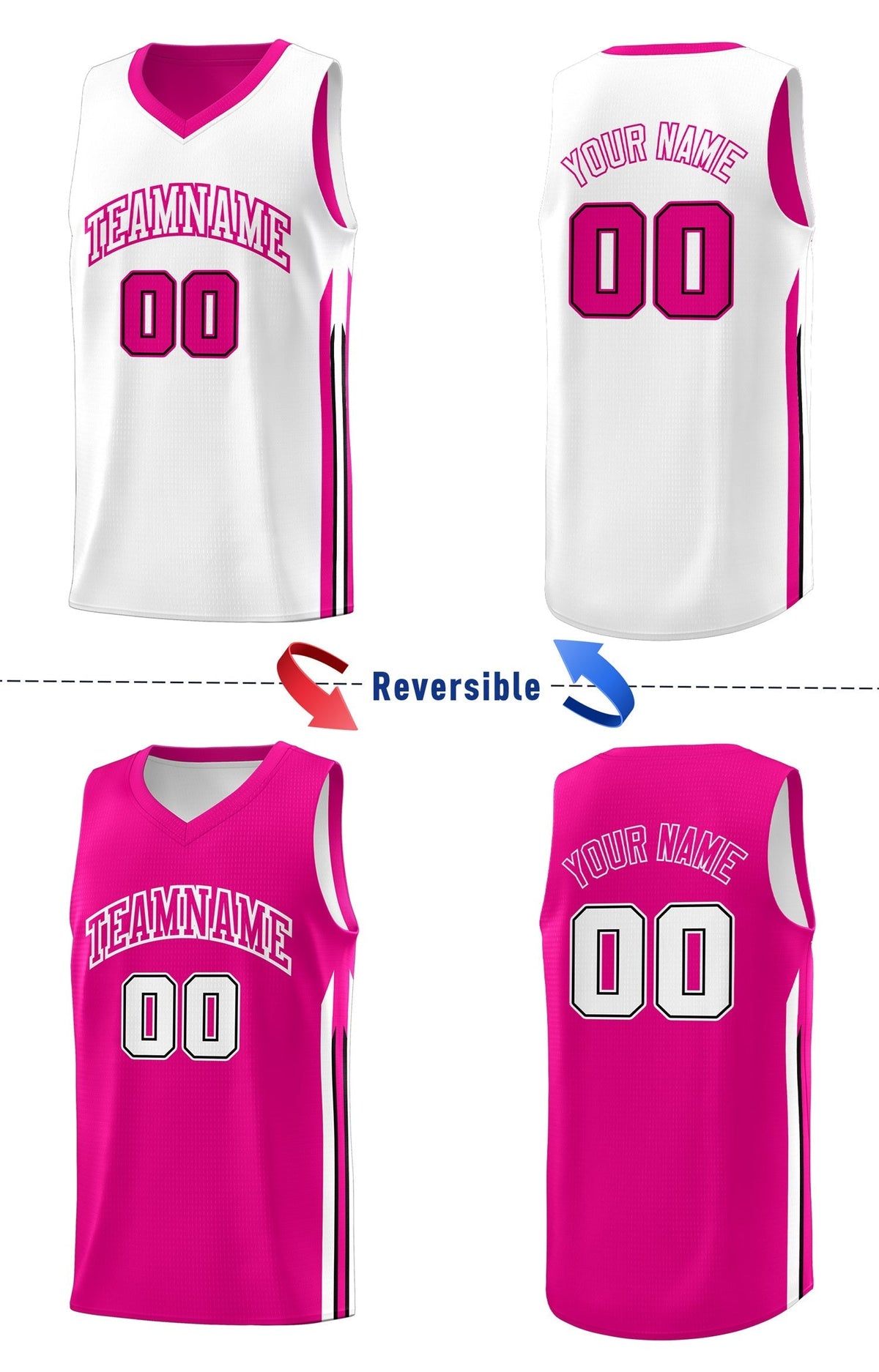 Custom Pink White Double Side Tops Men Training Basketball Jersey