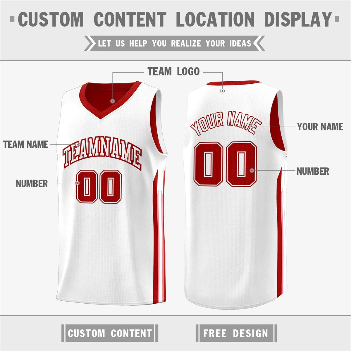 Custom Red White Double Side Tops Men Training Basketball Jersey