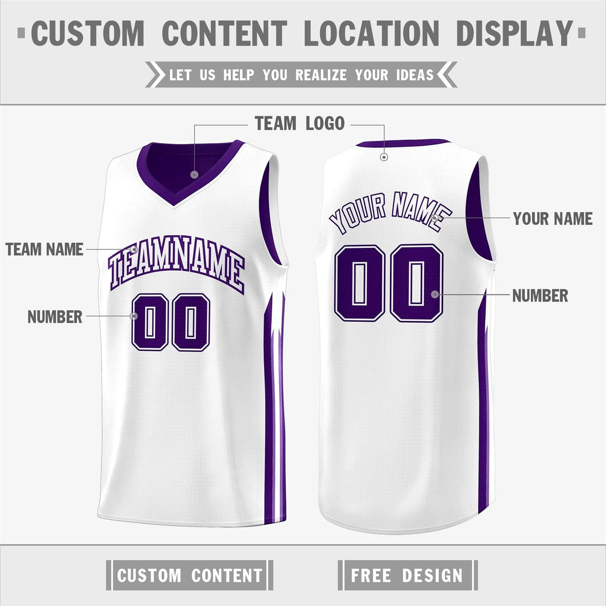Custom Purple White Double Side Tops Men Training Basketball Jersey