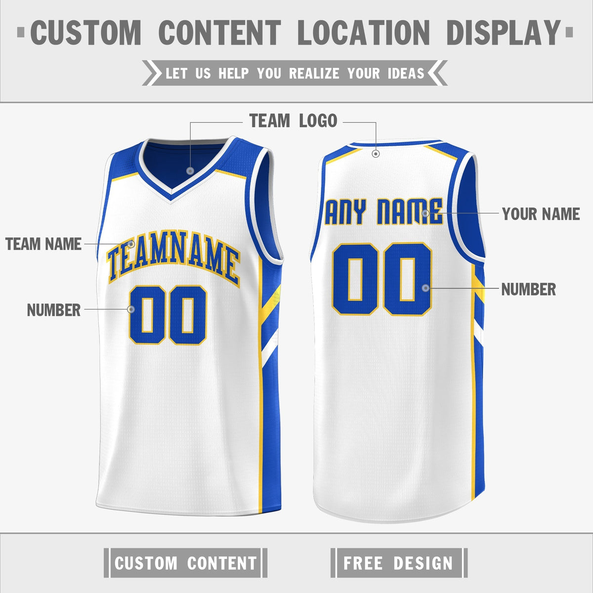Custom Royal White-Yellow Double Side Tops Fashion Basketball Jersey | KXKSHOP