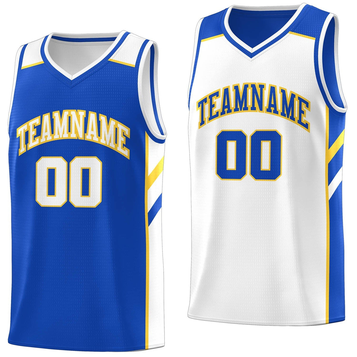 Custom Royal White-Yellow Double Side Tops Fashion Basketball Jersey | KXKSHOP