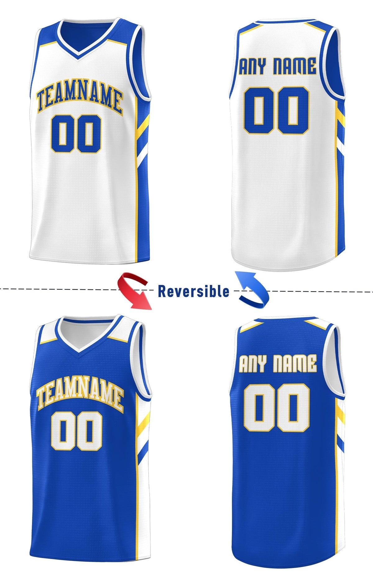 Custom Royal White-Yellow Double Side Tops Fashion Basketball Jersey | KXKSHOP