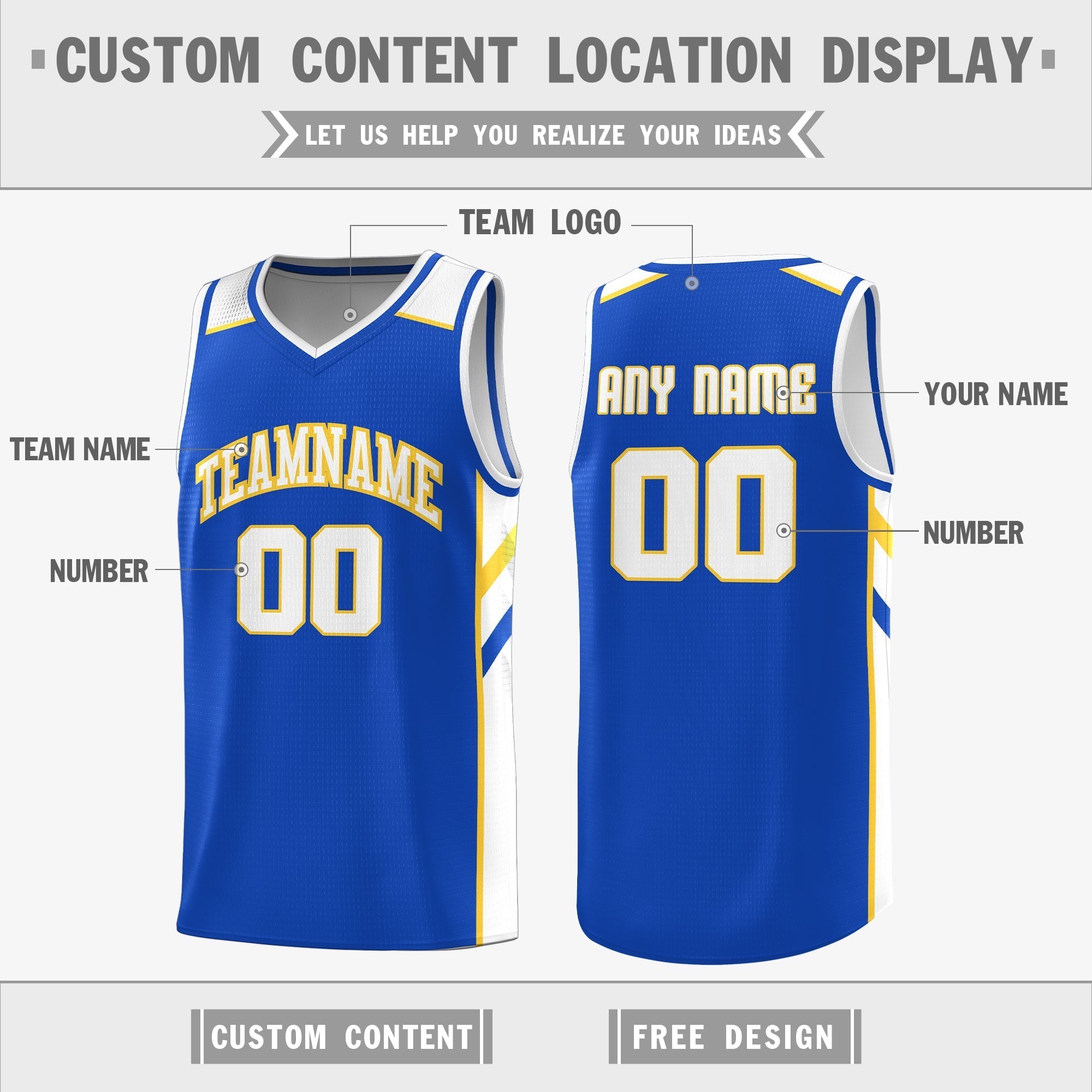 Custom Royal White-Yellow Double Side Tops Fashion Basketball Jersey | KXKSHOP