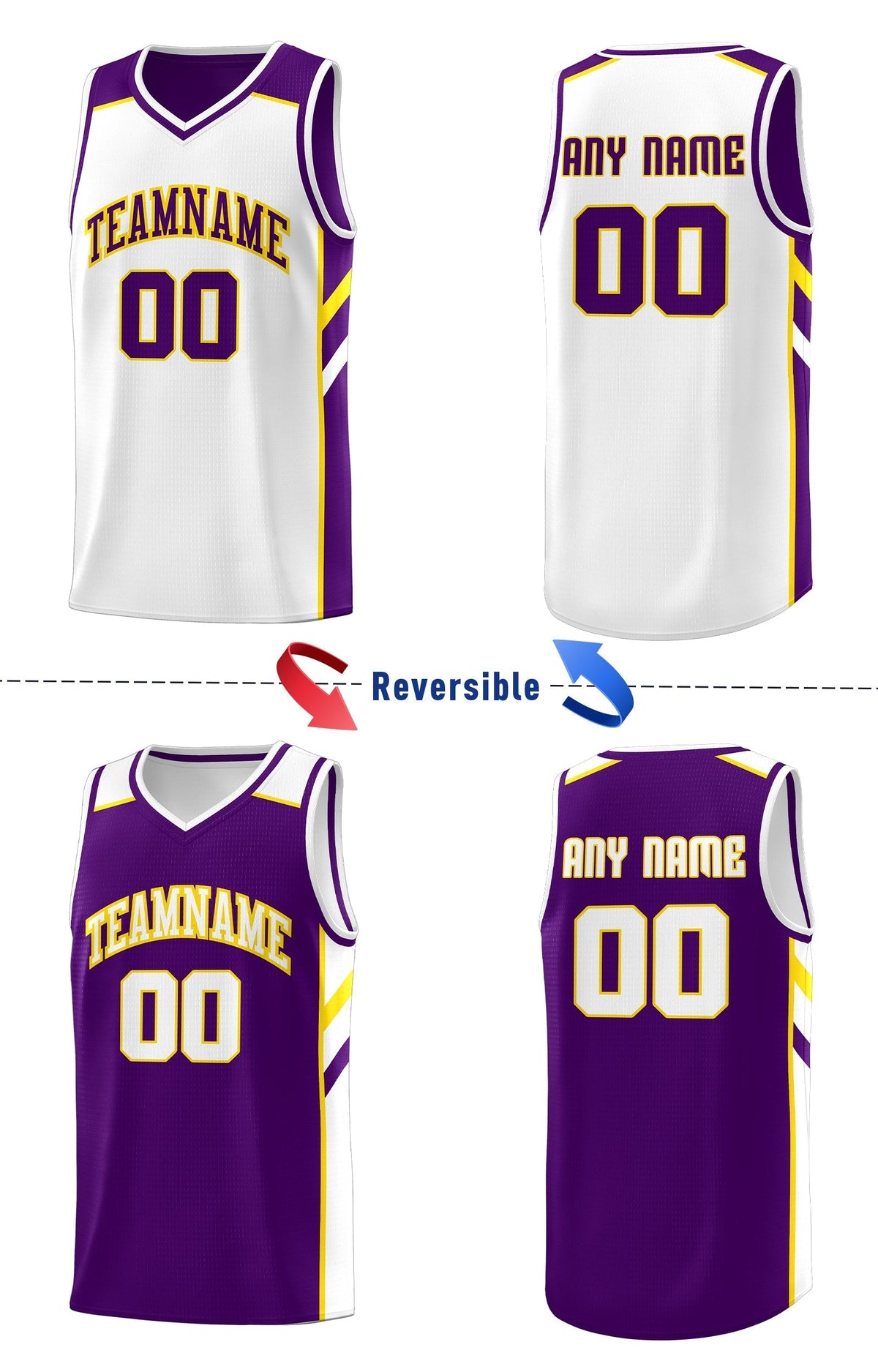 Custom Royal White-Yellow Double Side Tops Fashion Basketball Jersey | KXKSHOP