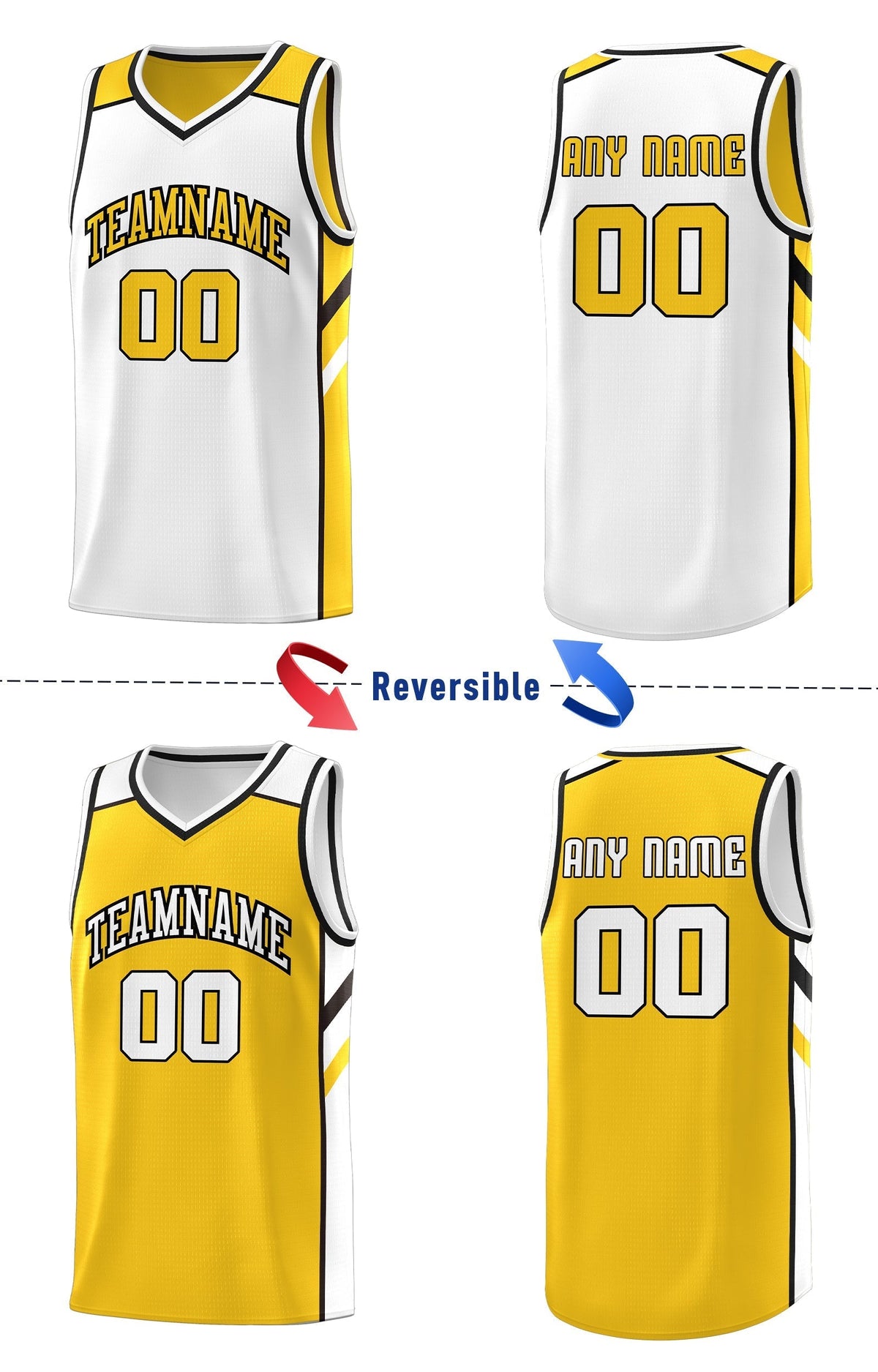 Custom Royal White-Yellow Double Side Tops Fashion Basketball Jersey | KXKSHOP