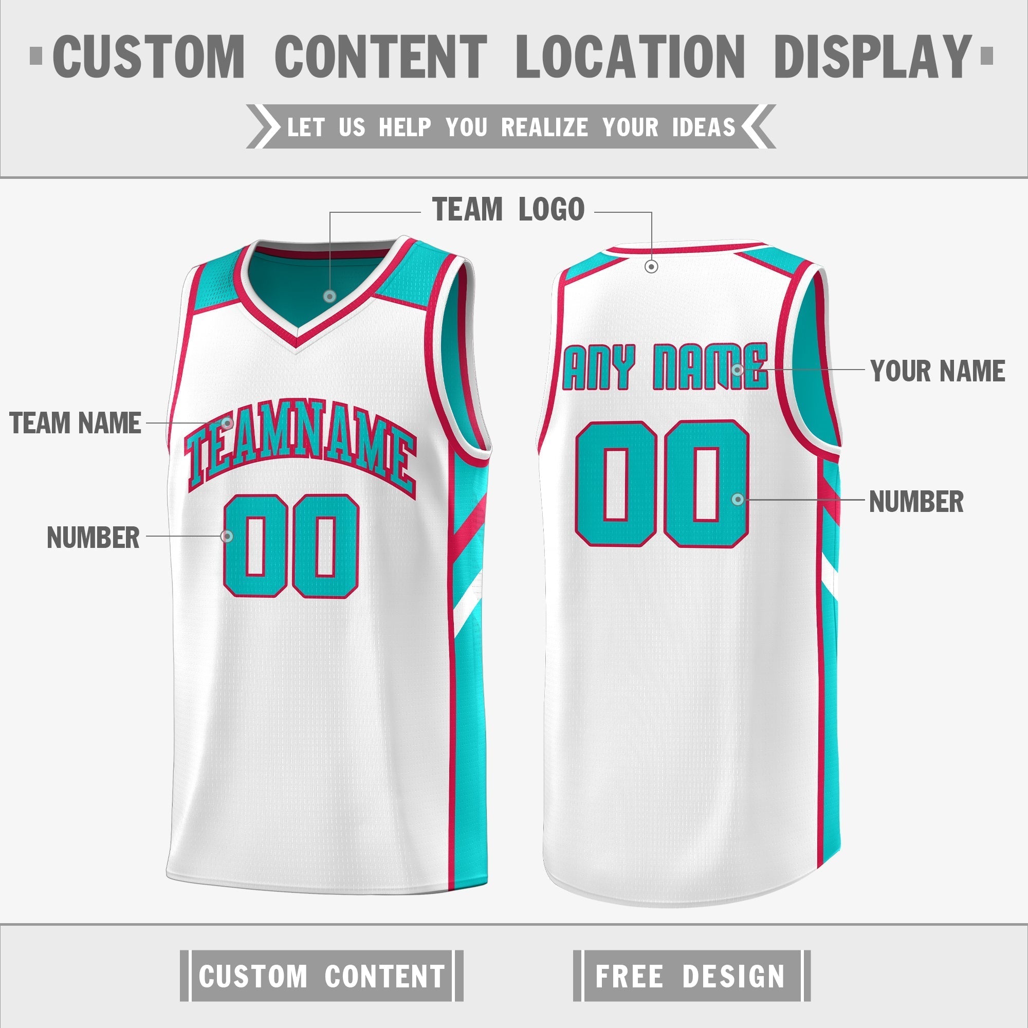 Custom Light Green White Double Side Tops Casual Basketball Jersey