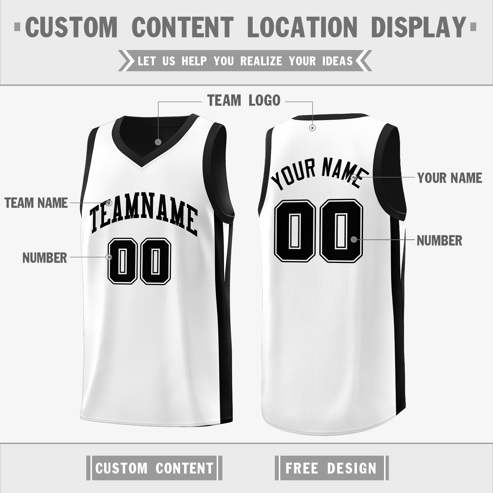 Benutzerdefinierte schwarz weiß doppelseitige Tops Athletic Basketball Jersey
