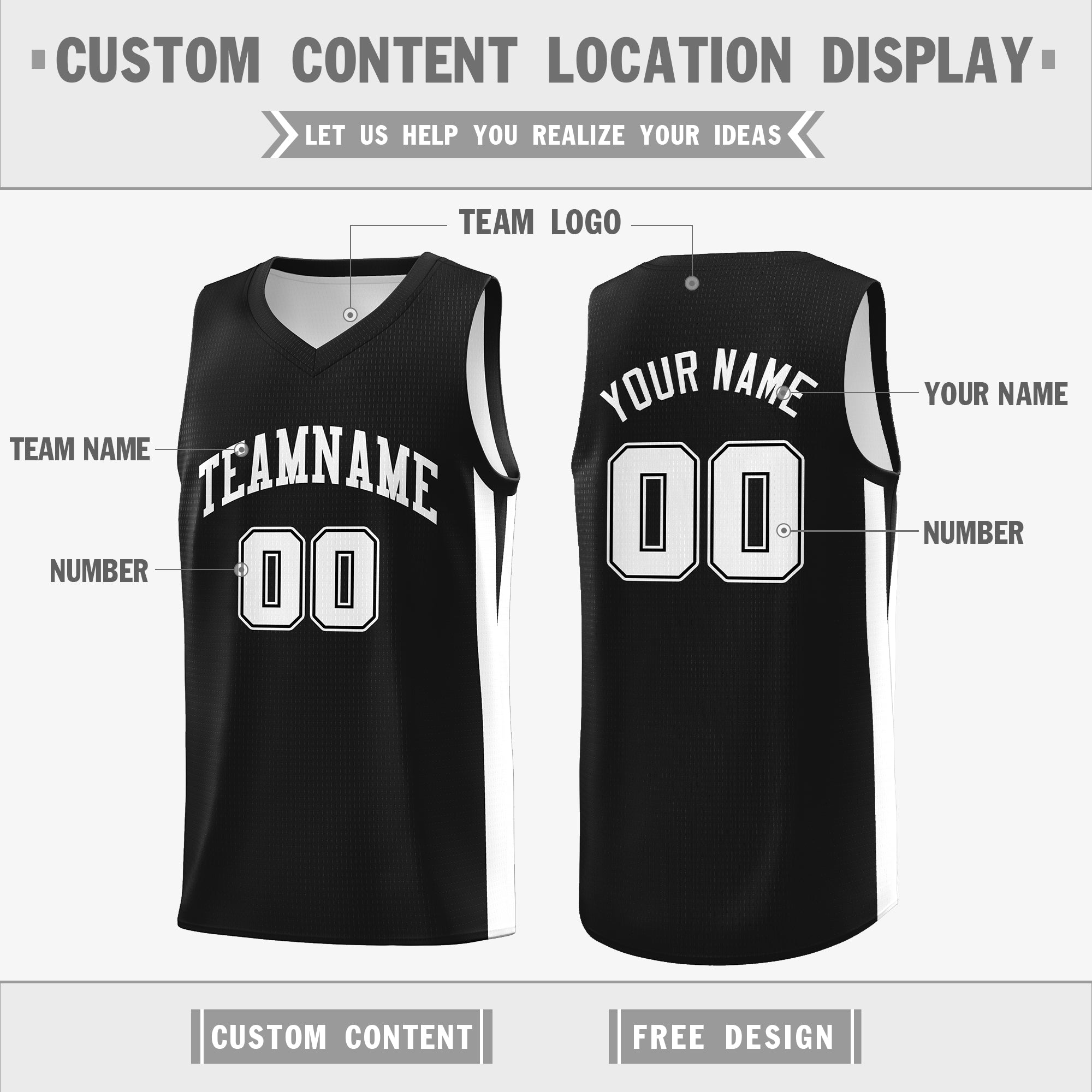 Benutzerdefinierte schwarz weiß doppelseitige Tops Athletic Basketball Jersey