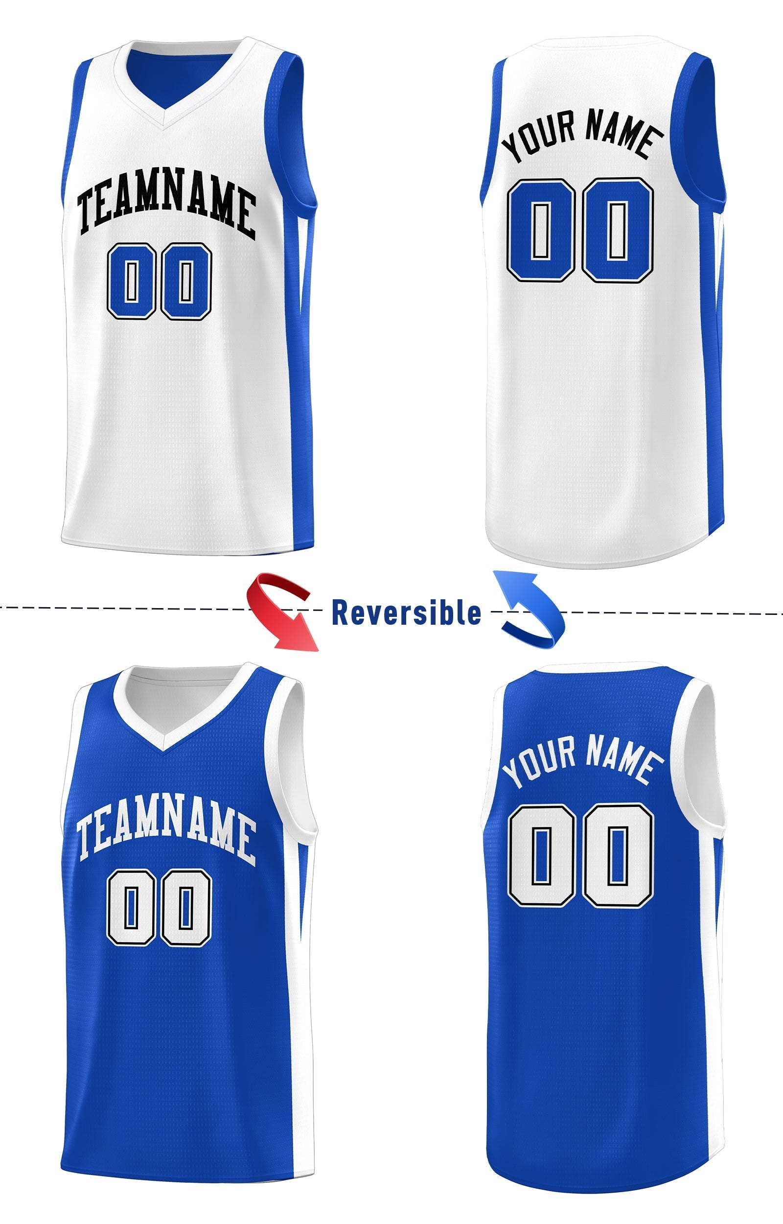 Benutzerdefinierte Royal White Double Side Tops Athletic Basketball Jersey