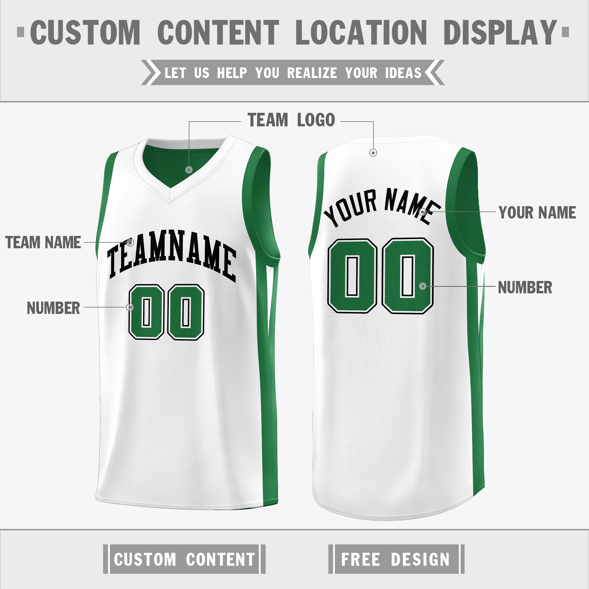 Benutzerdefinierte grün weiß doppelseitig Tops Athletic Basketball Jersey