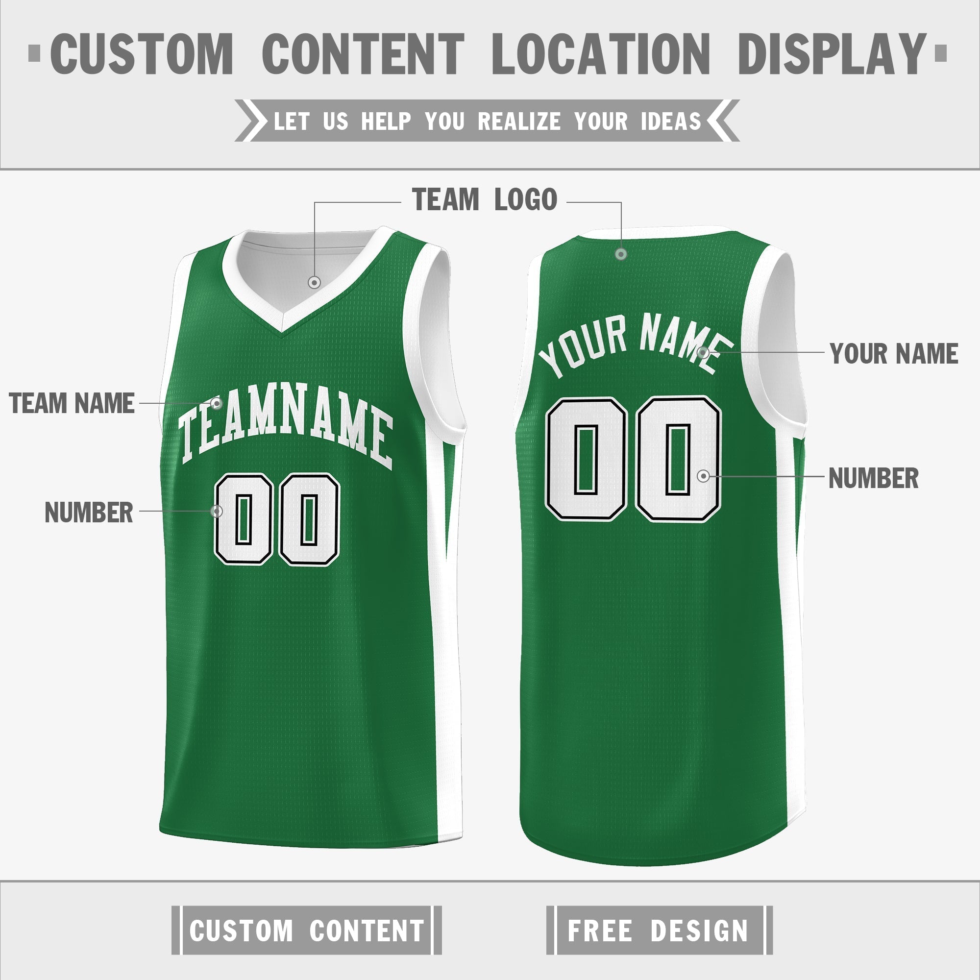 Benutzerdefinierte grün weiß doppelseitig Tops Athletic Basketball Jersey