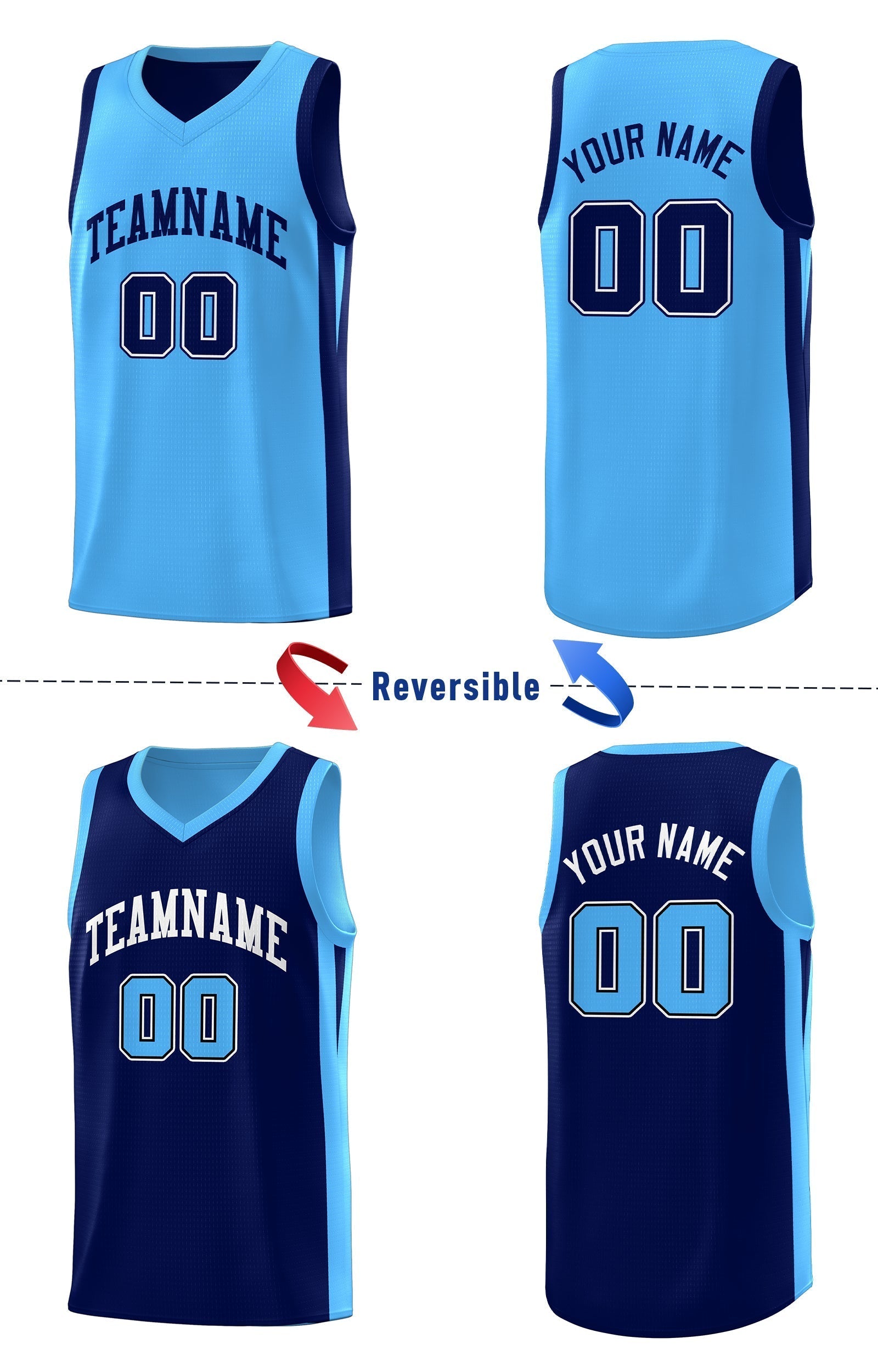 Benutzerdefinierte Marineblau Doppel Seite Tops Athletische Basketball Jersey